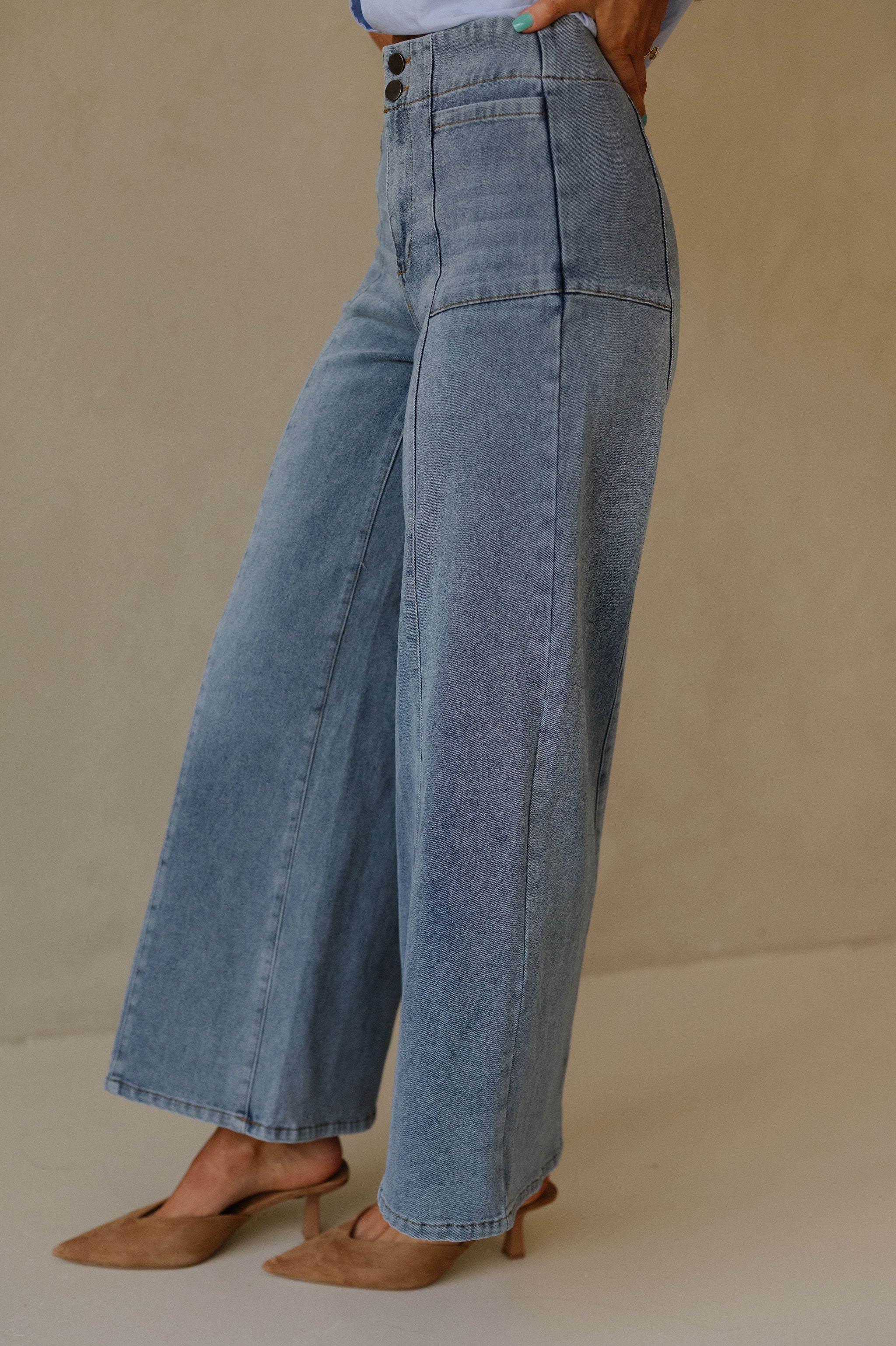 Kade Wide Leg Pants-Washed Denim