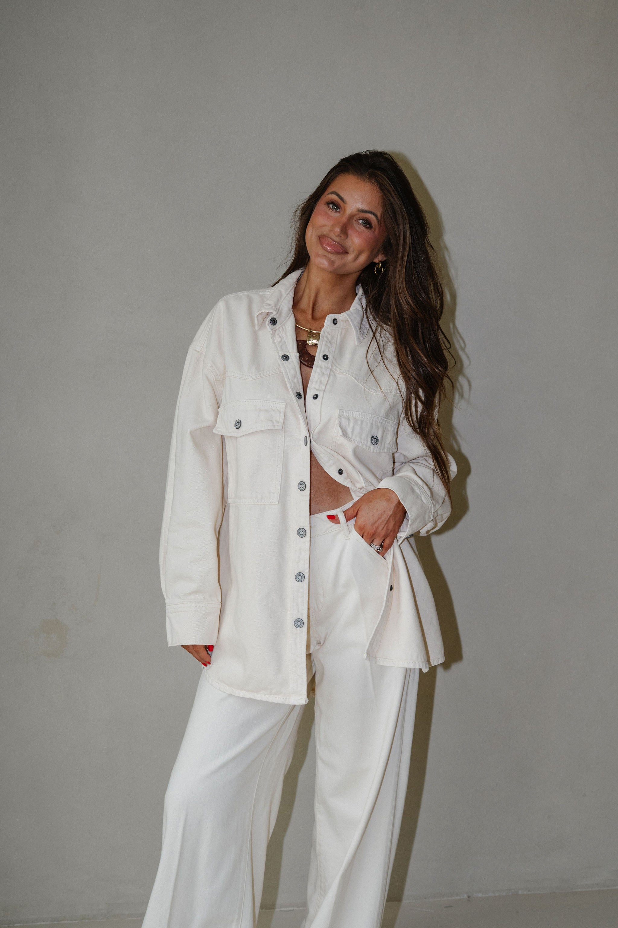 Oversized Western Shirt-Ecru