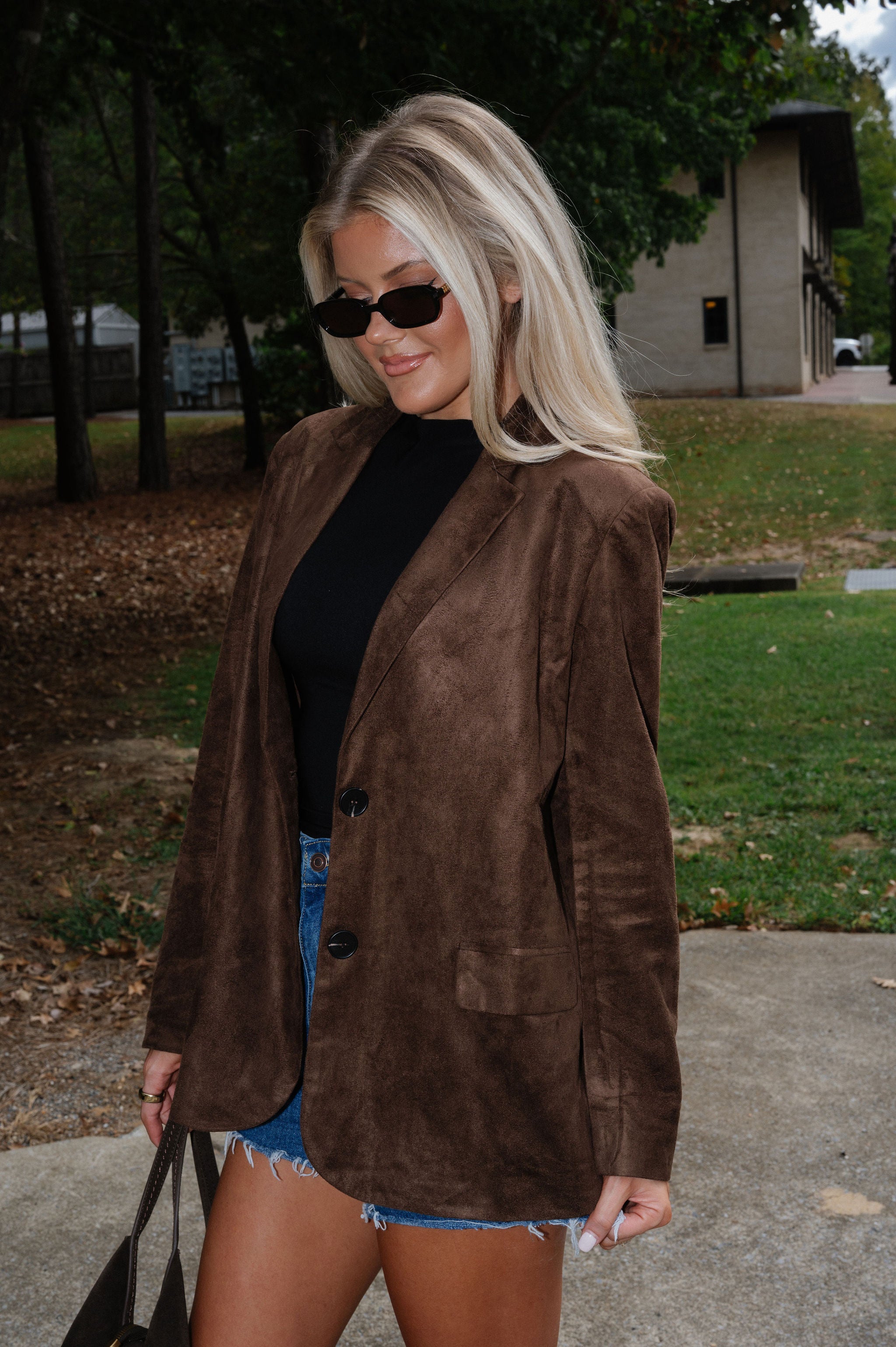 Suede Blazer Jacket-Espresso