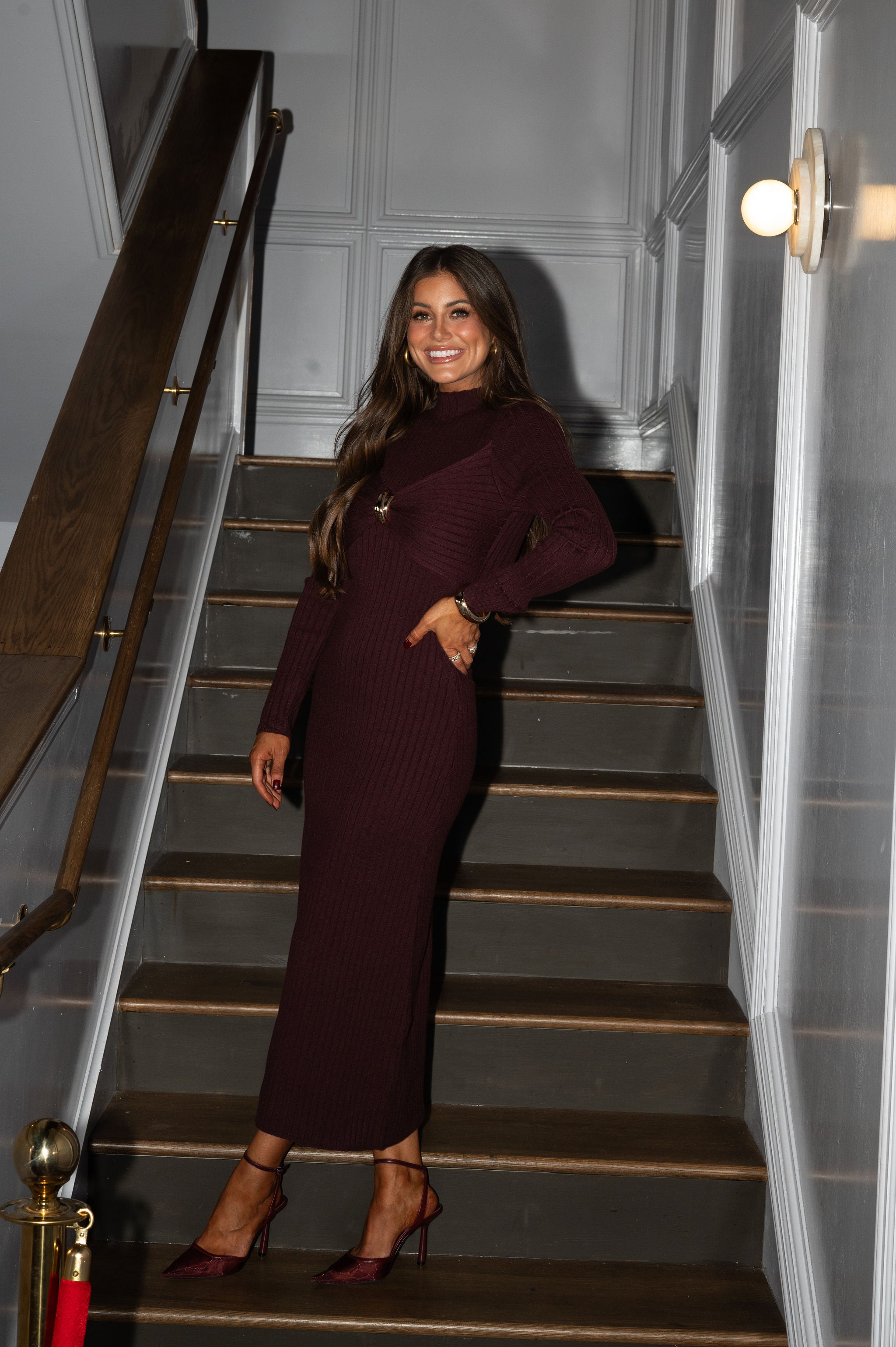 Mila Rib Knit Dress-Burgundy