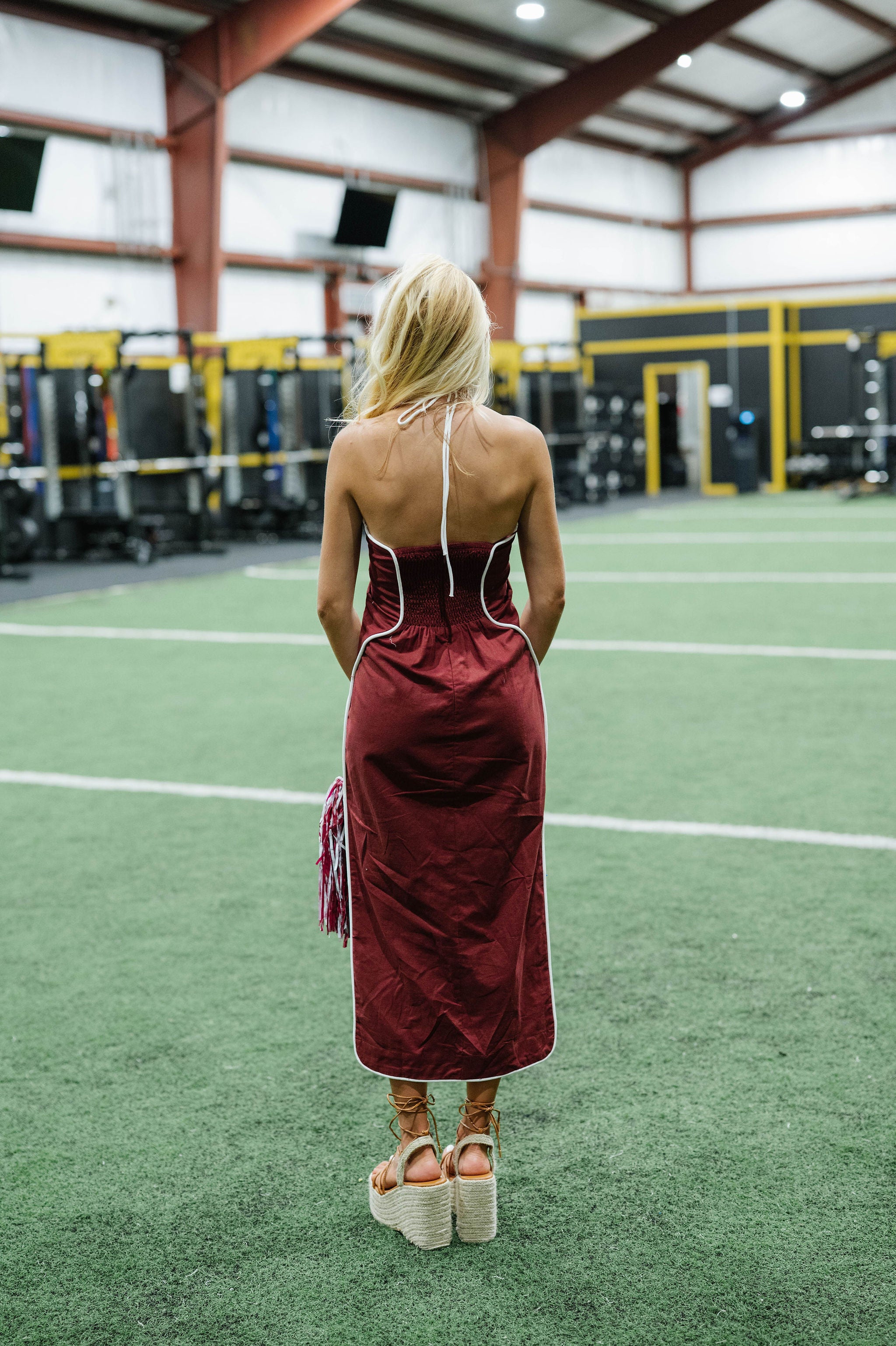 Leon Halter Midi Dress-Maroon/White