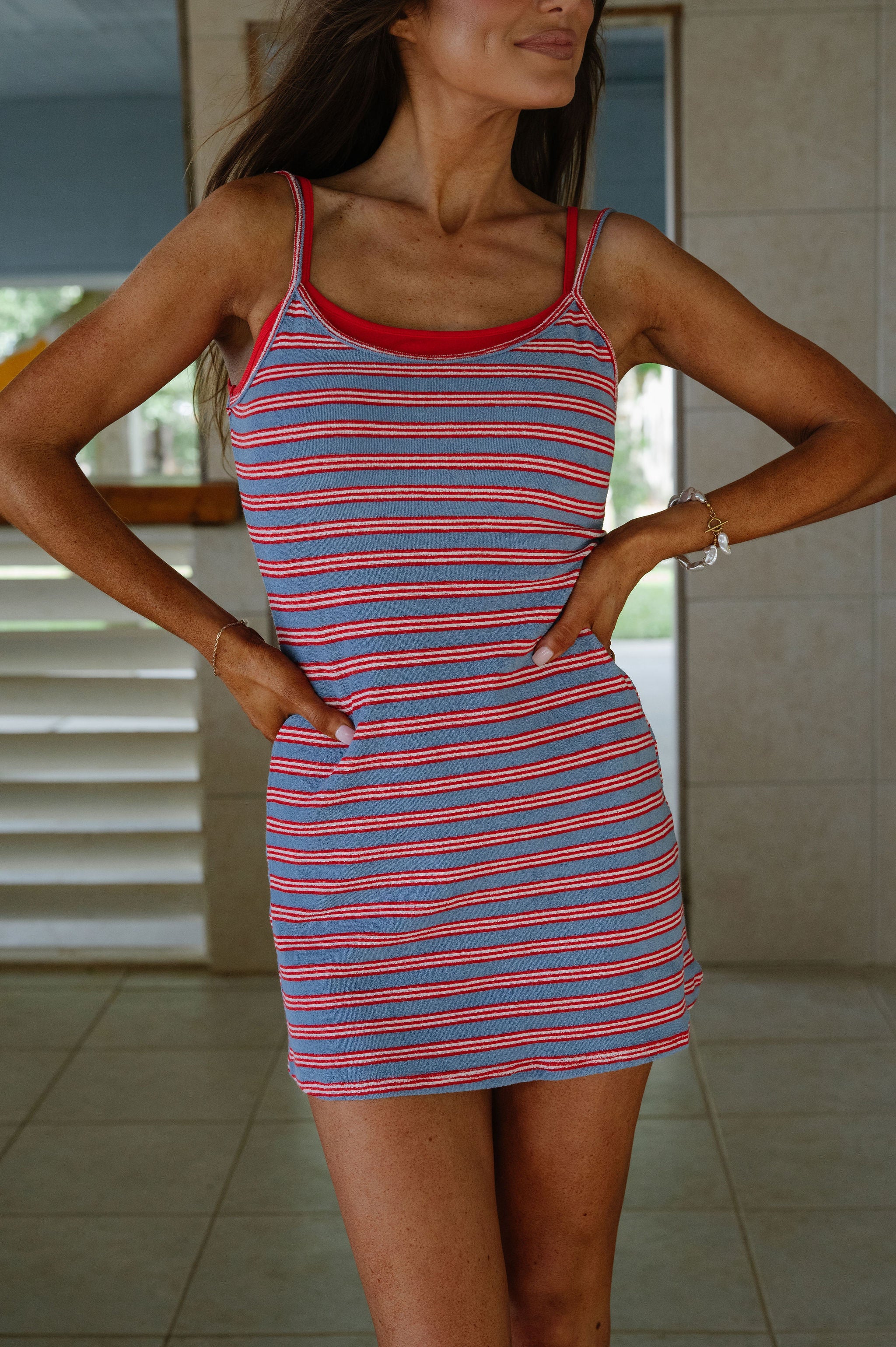Ellison Striped Mini Dress-Blue/Red