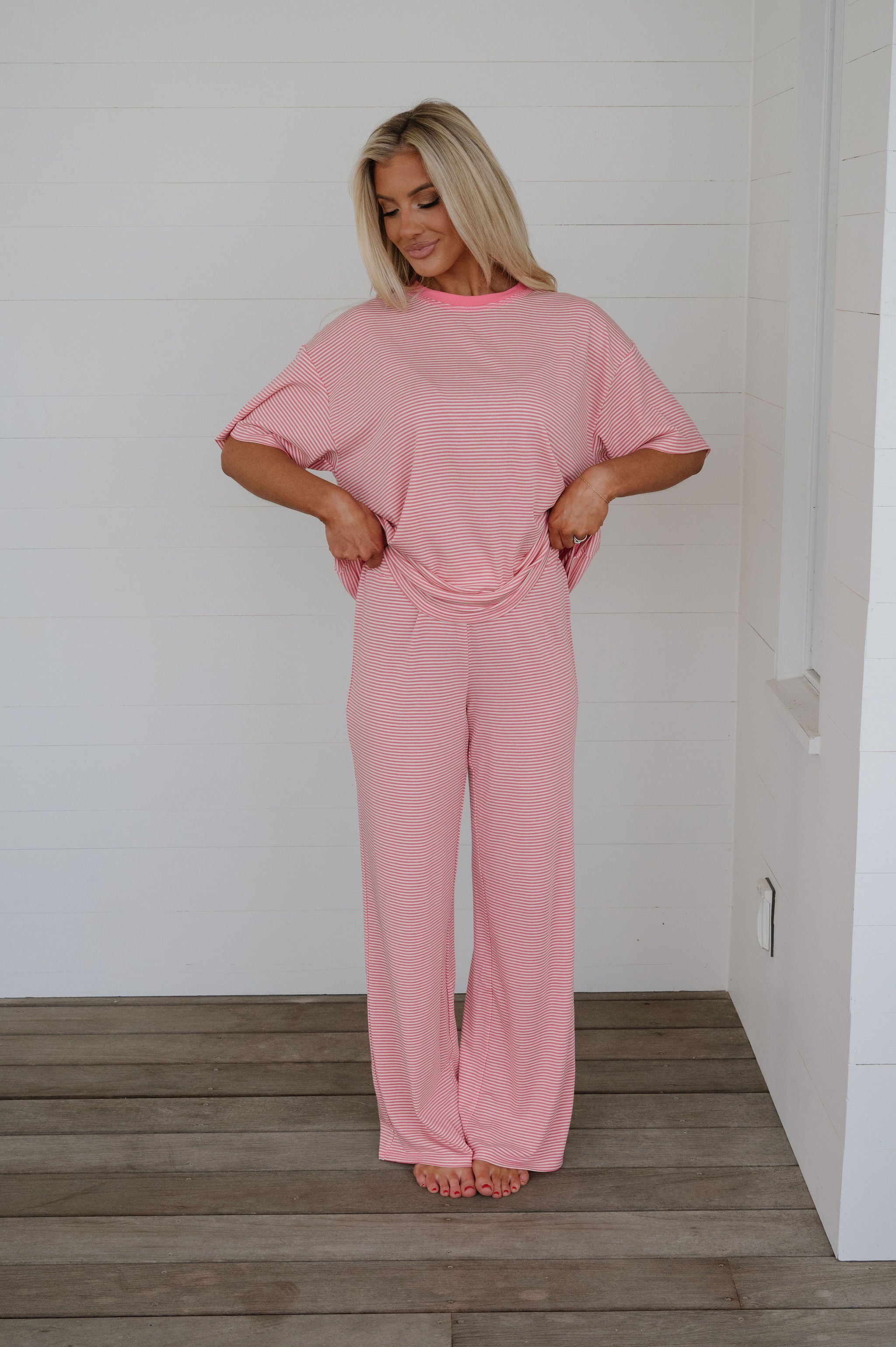 Garrison Striped Pants Set-Bubblegum