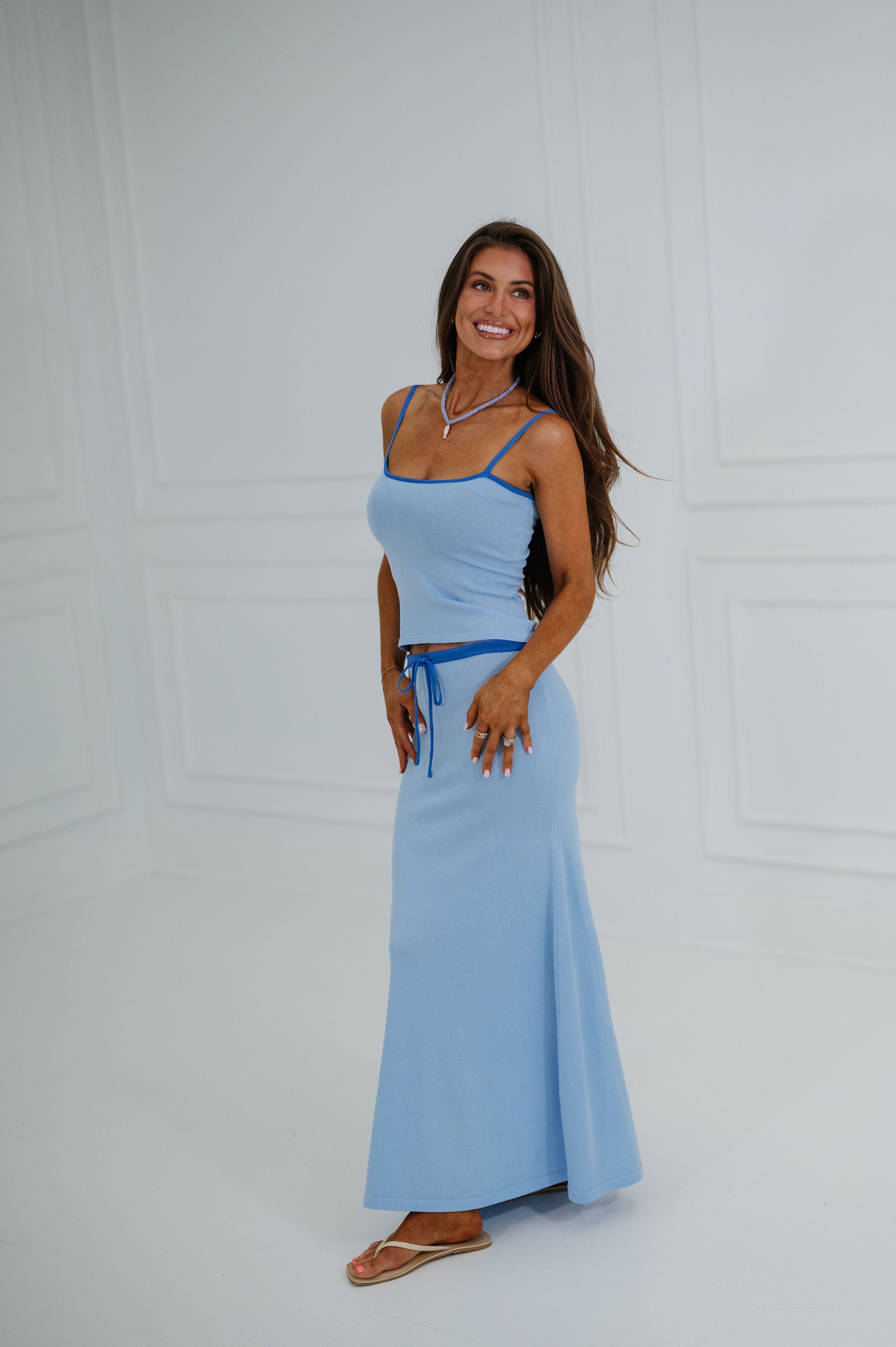 Vivid Midi Skirt Set-Blue