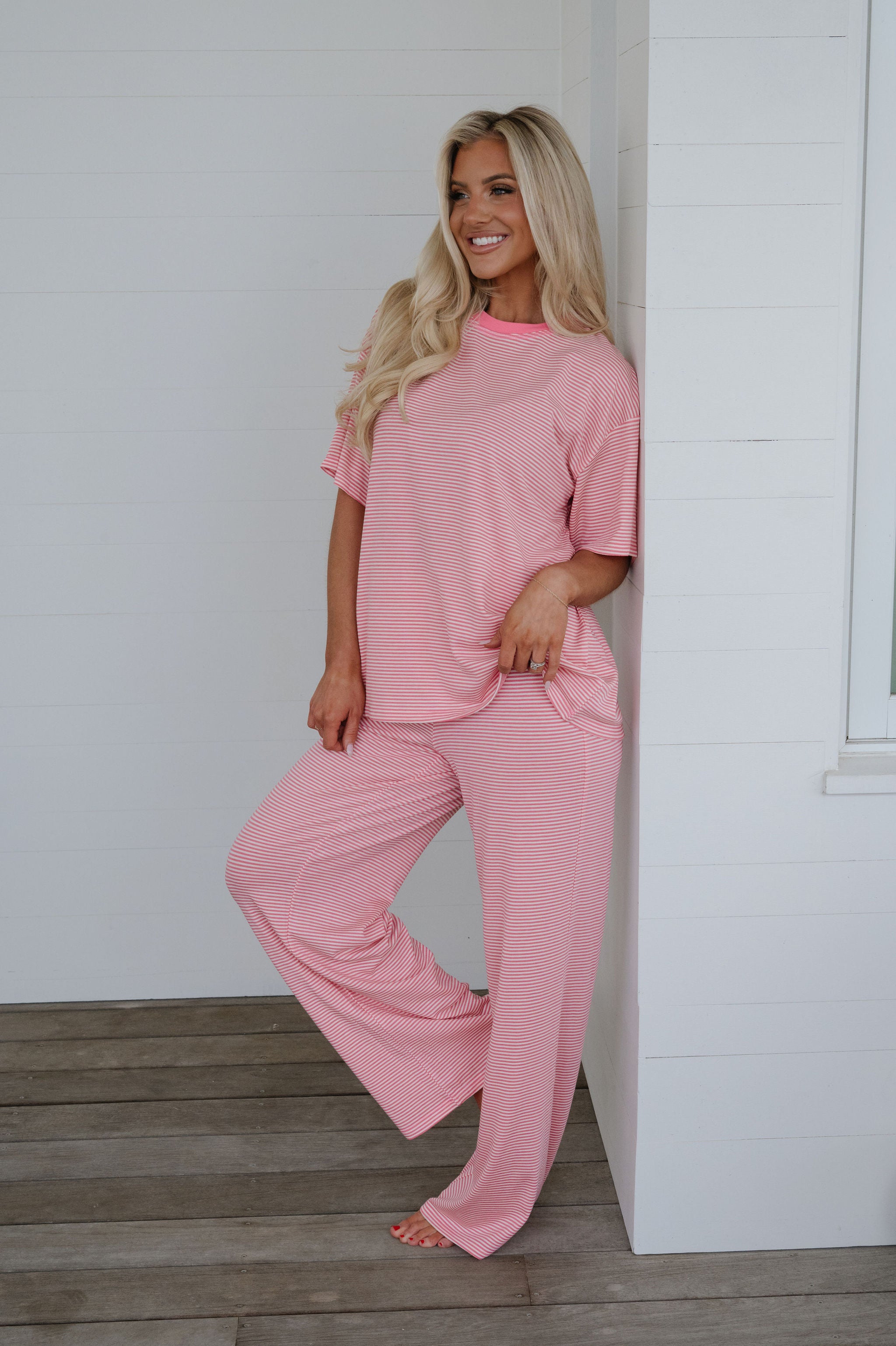 Garrison Striped Pants Set-Bubblegum