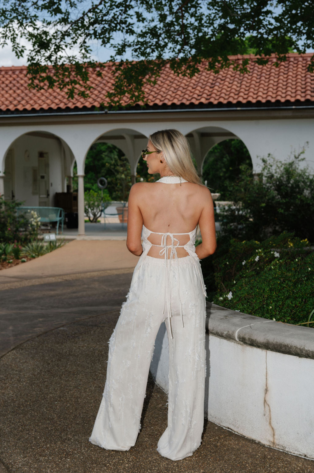 Textured Linen Pants Set-Natural