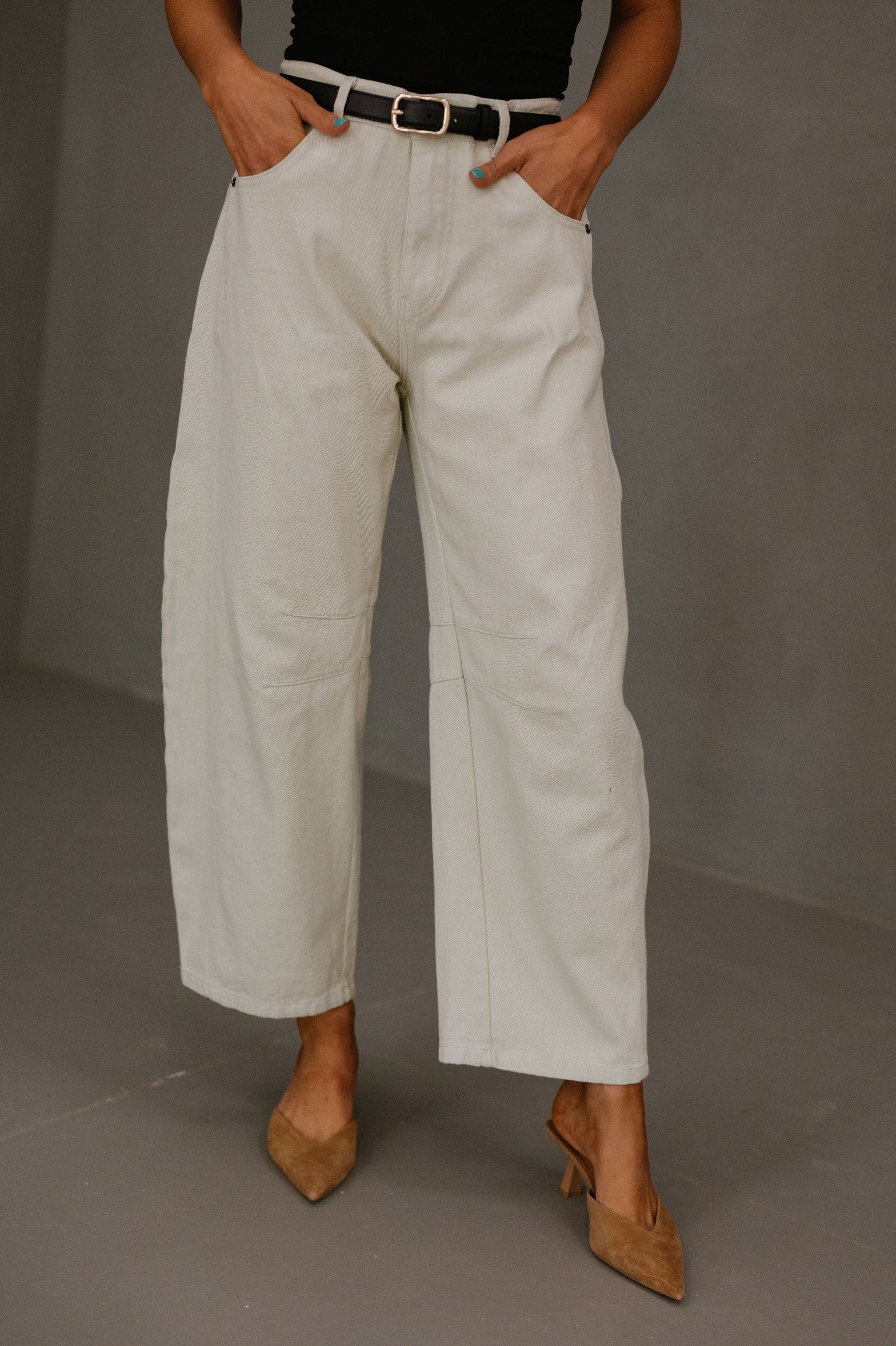 Sylvia Barrel Pants-Taupe