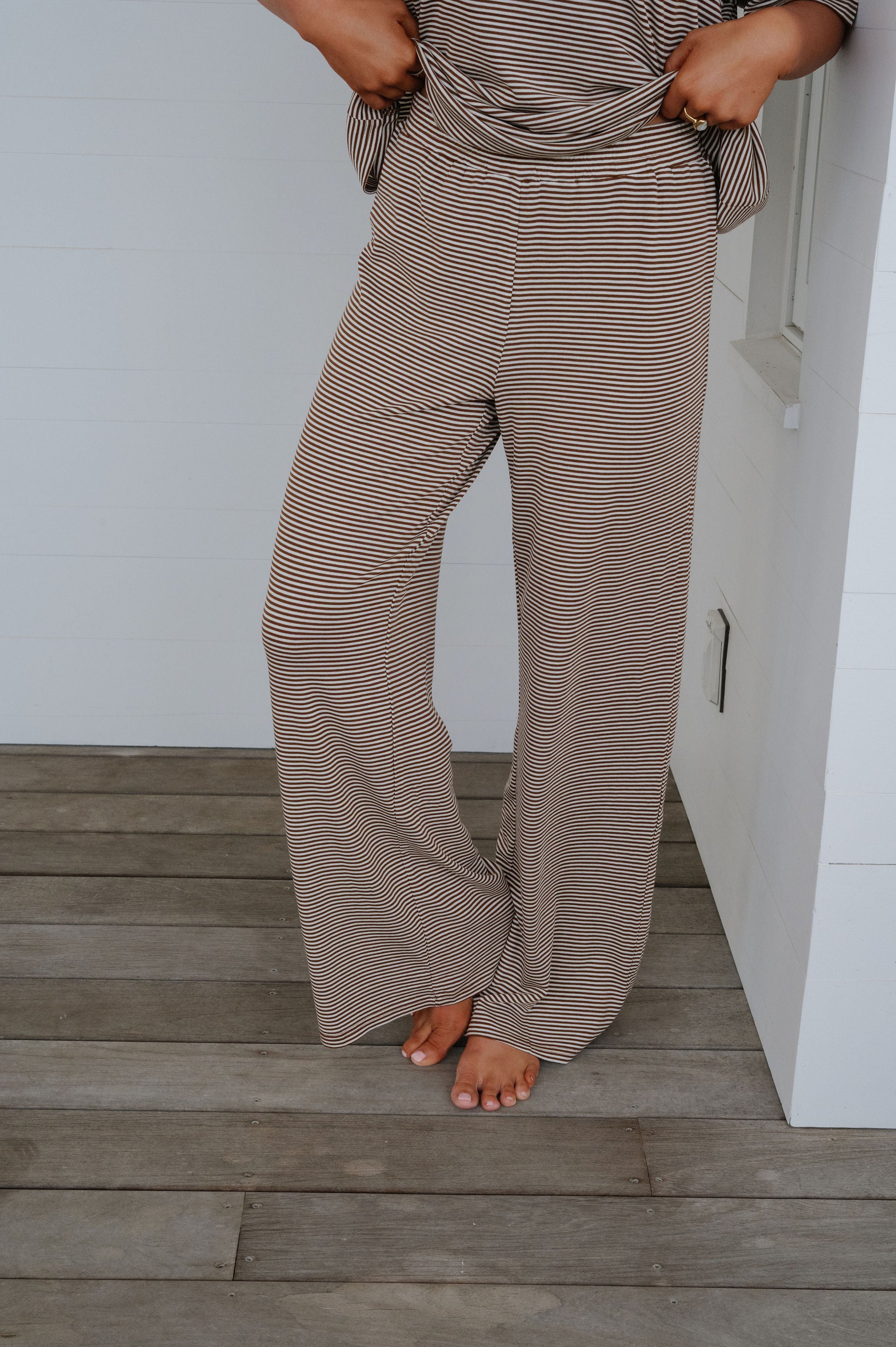 Garrison Striped Pants Set-Brown