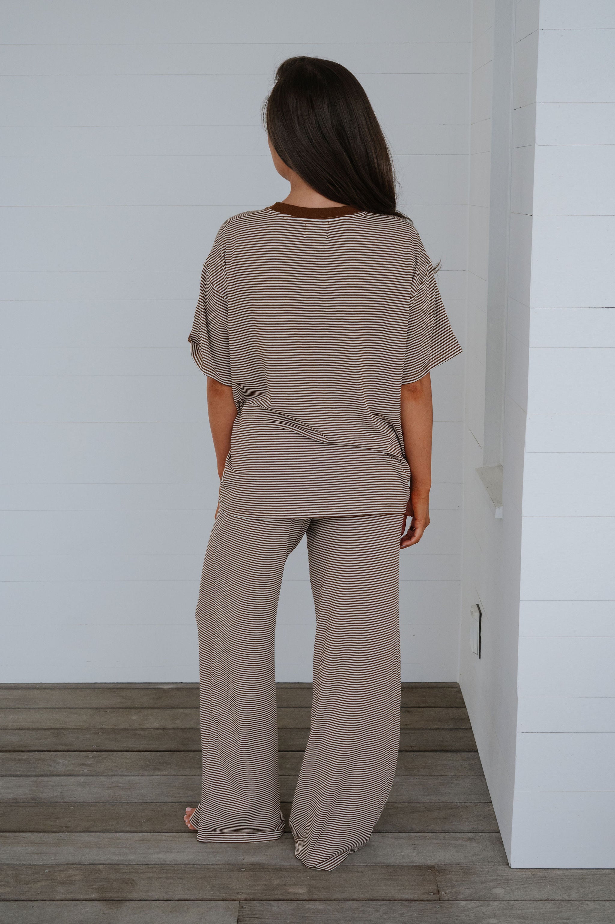 Garrison Striped Pants Set-Brown