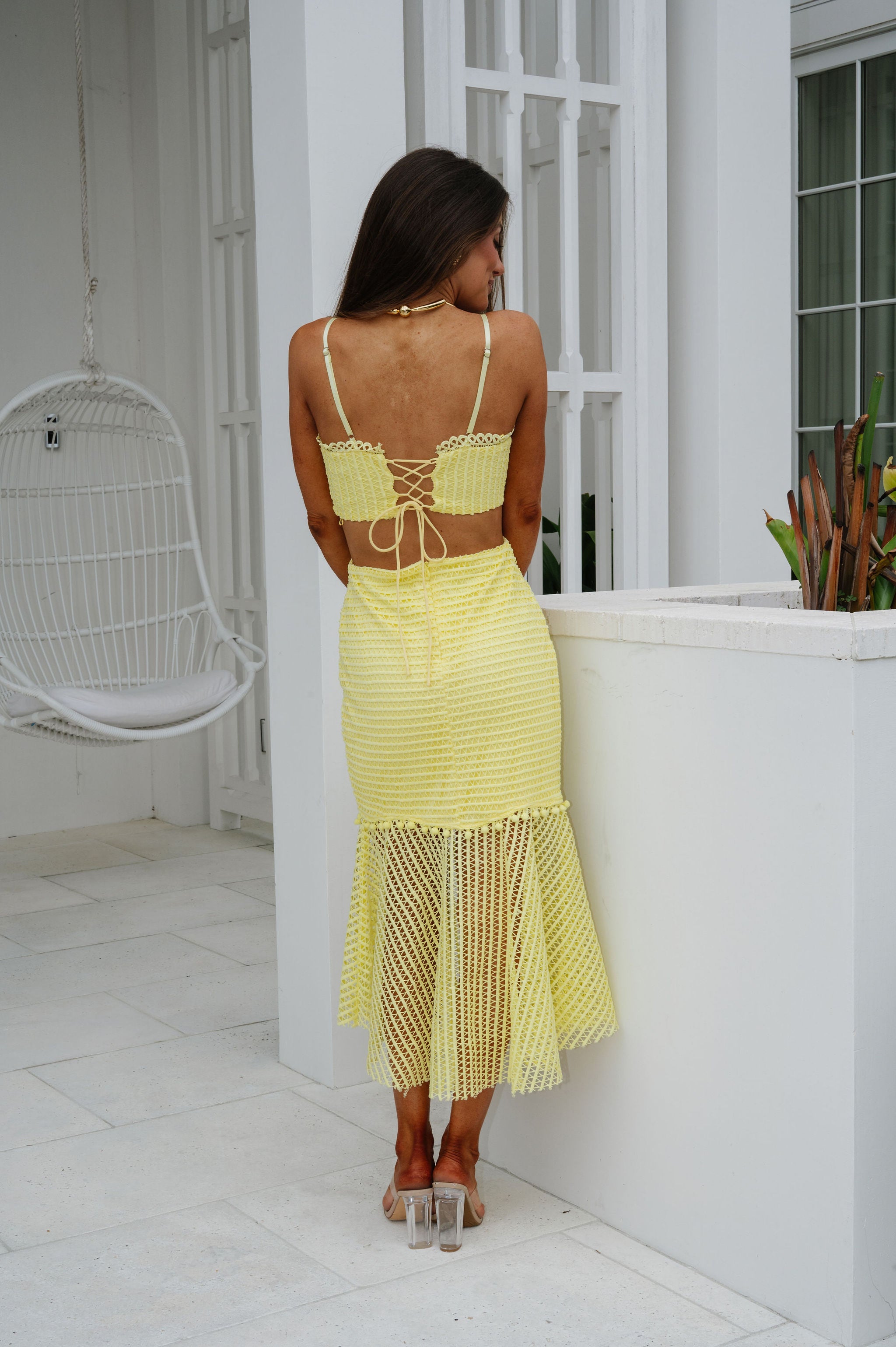 Landry Crochet Midi Dress-Yellow