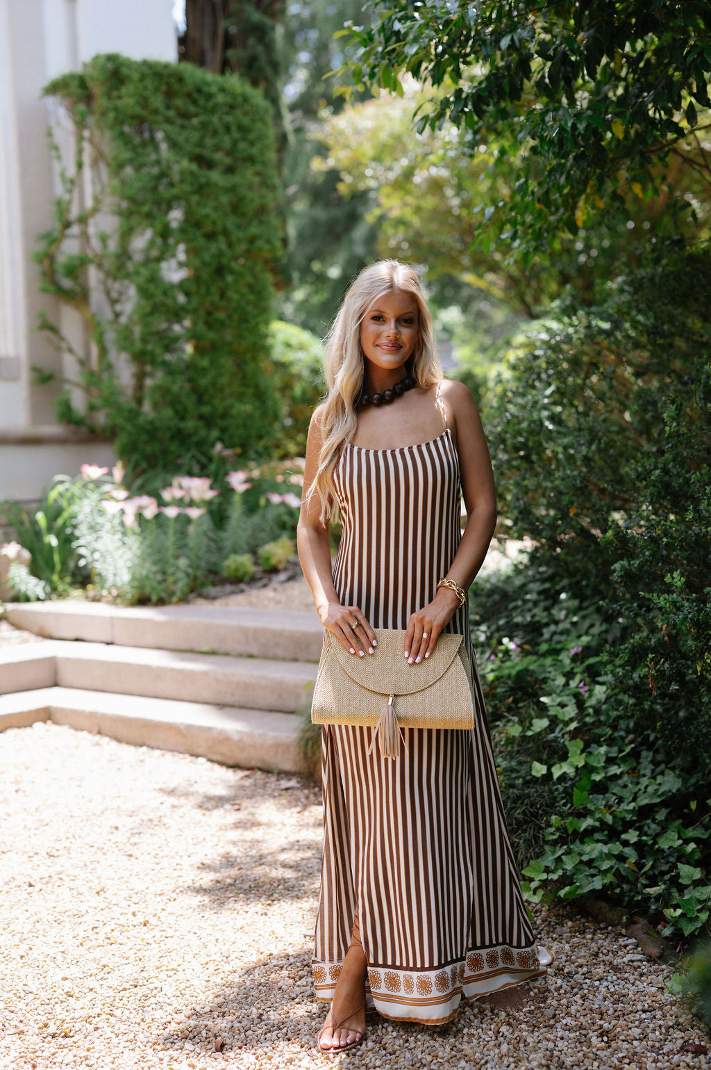 Freya Stripe Dress-Cream/Brown