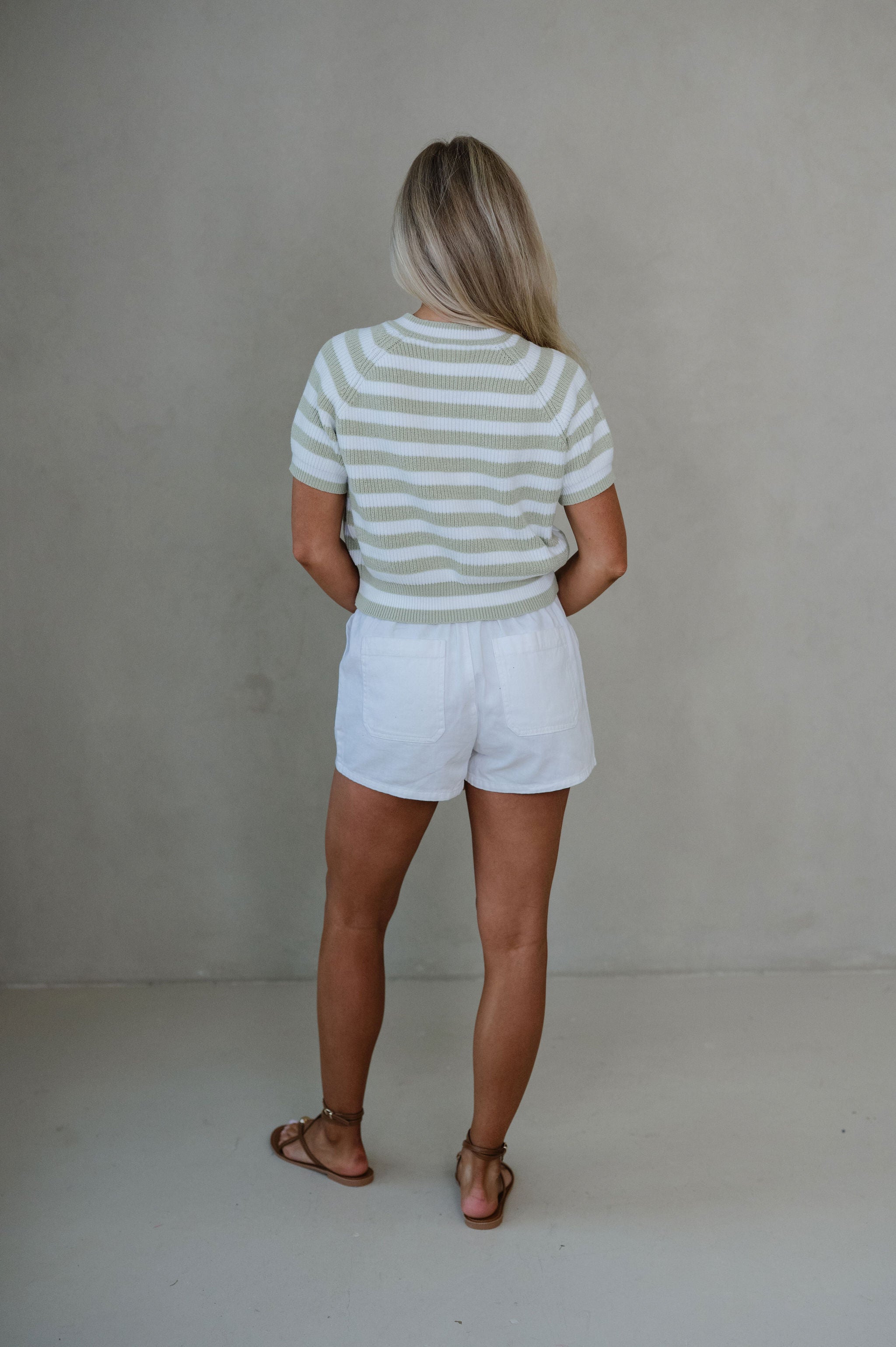 Cassie Striped Cardigan-Sage/White