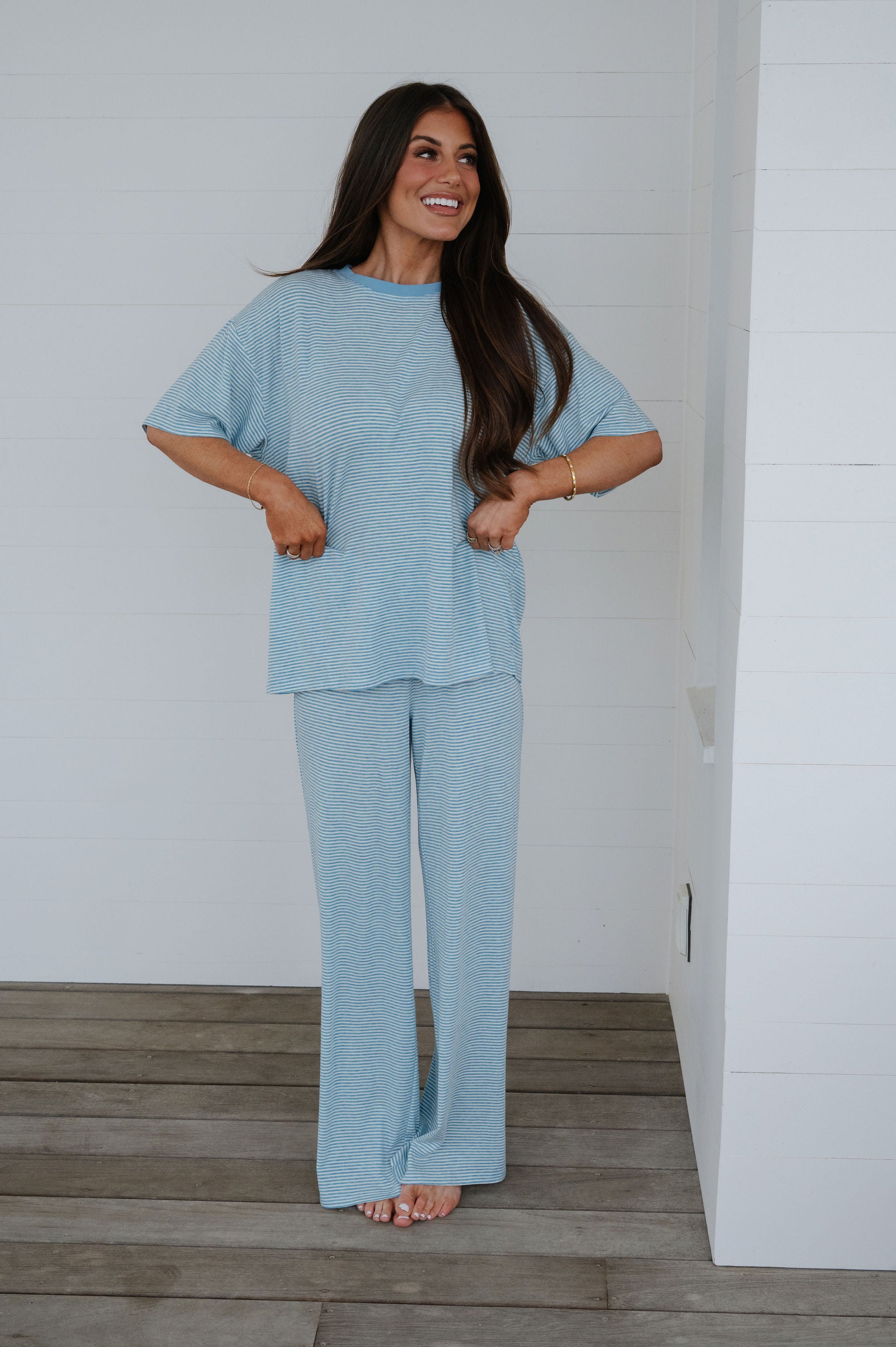 Garrison Striped Pants Set-Blue