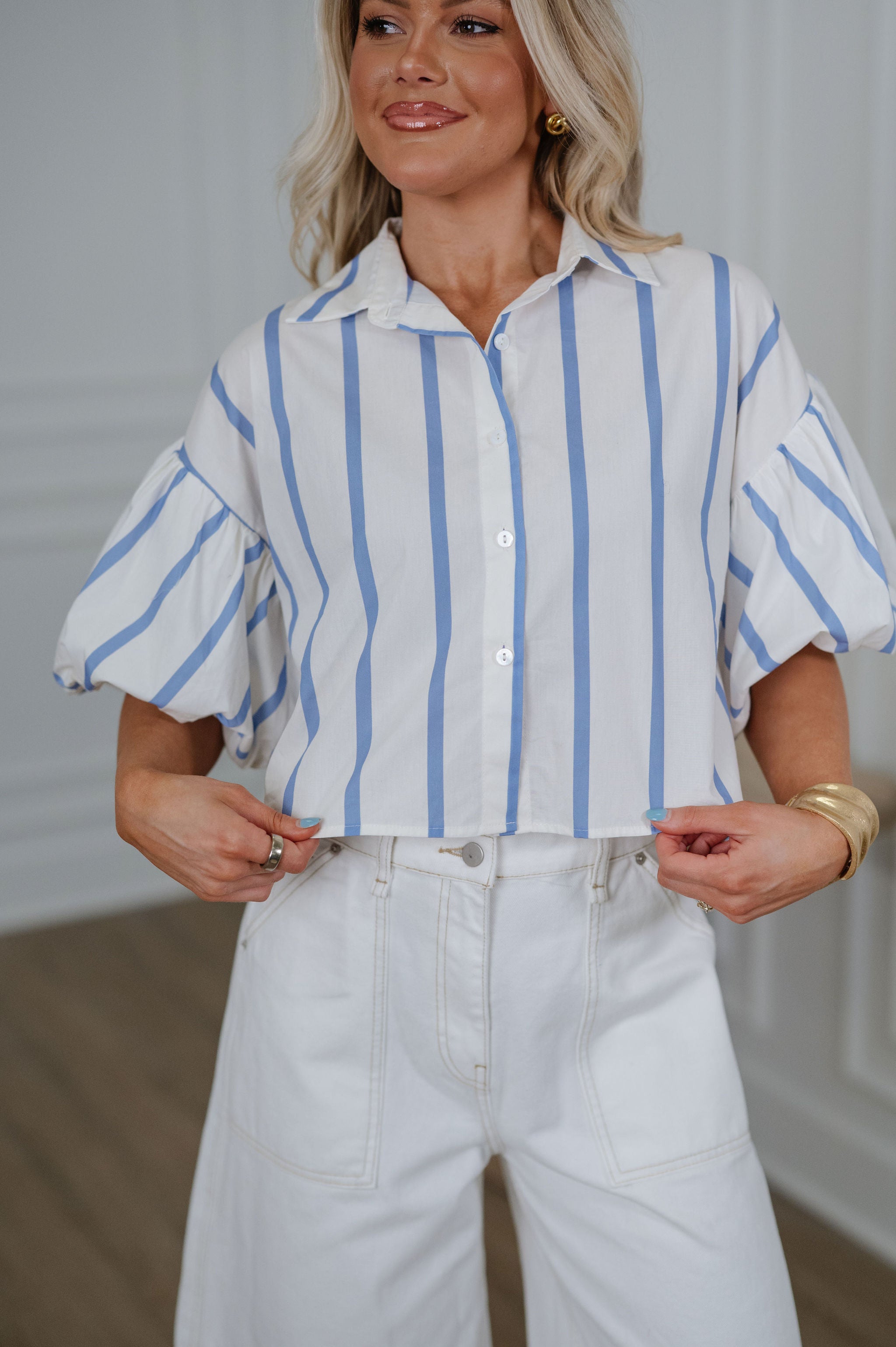 Amelia Puff Sleeve Top-Blue