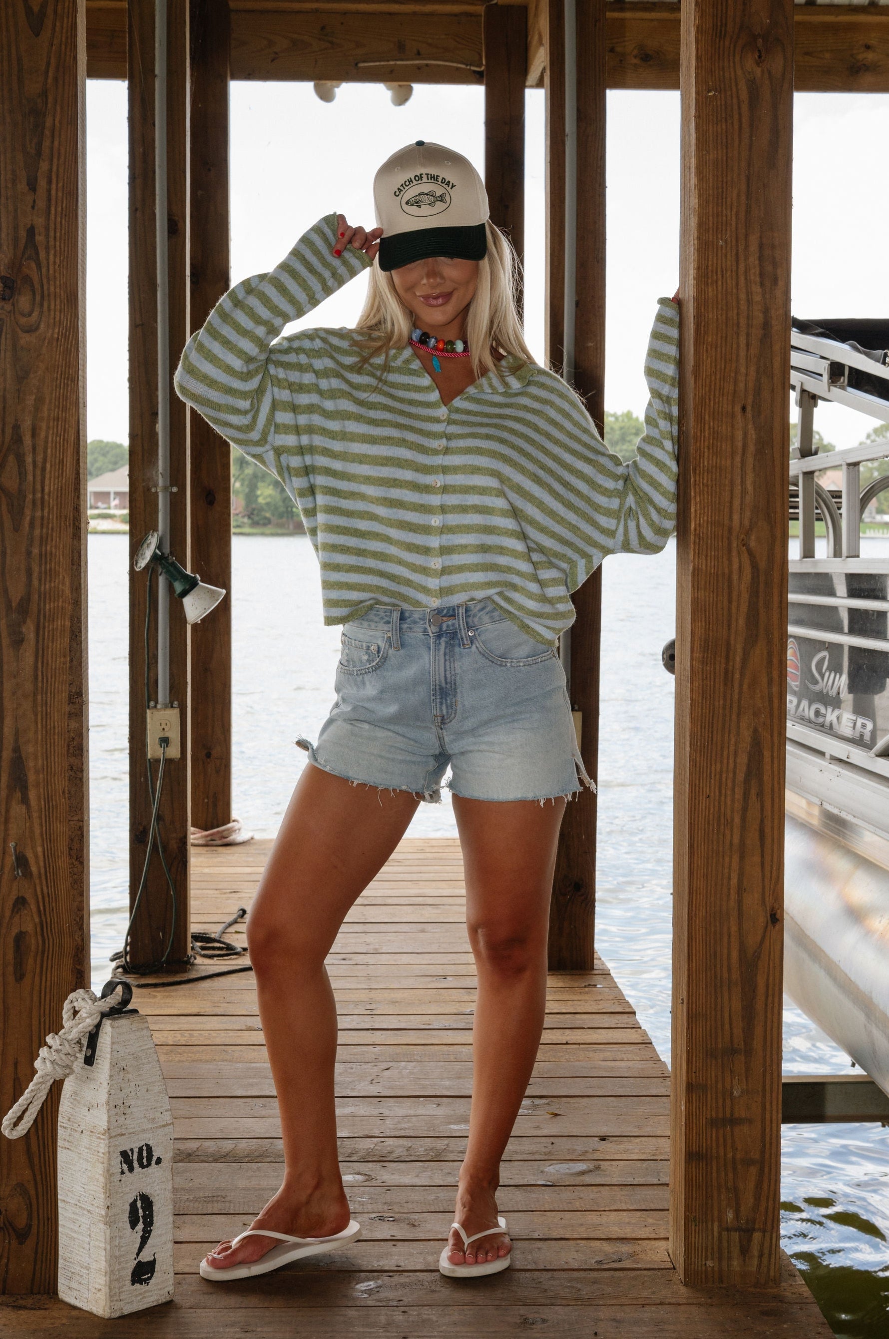 Cabana Striped Cardigan-Olive/Blue