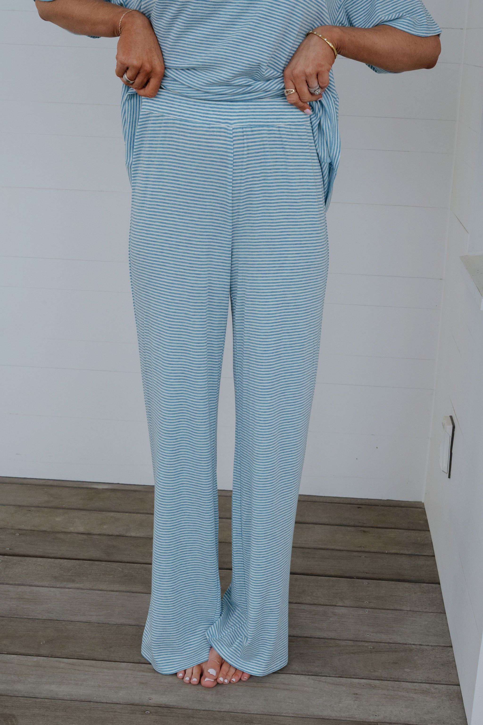 Garrison Striped Pants Set-Blue