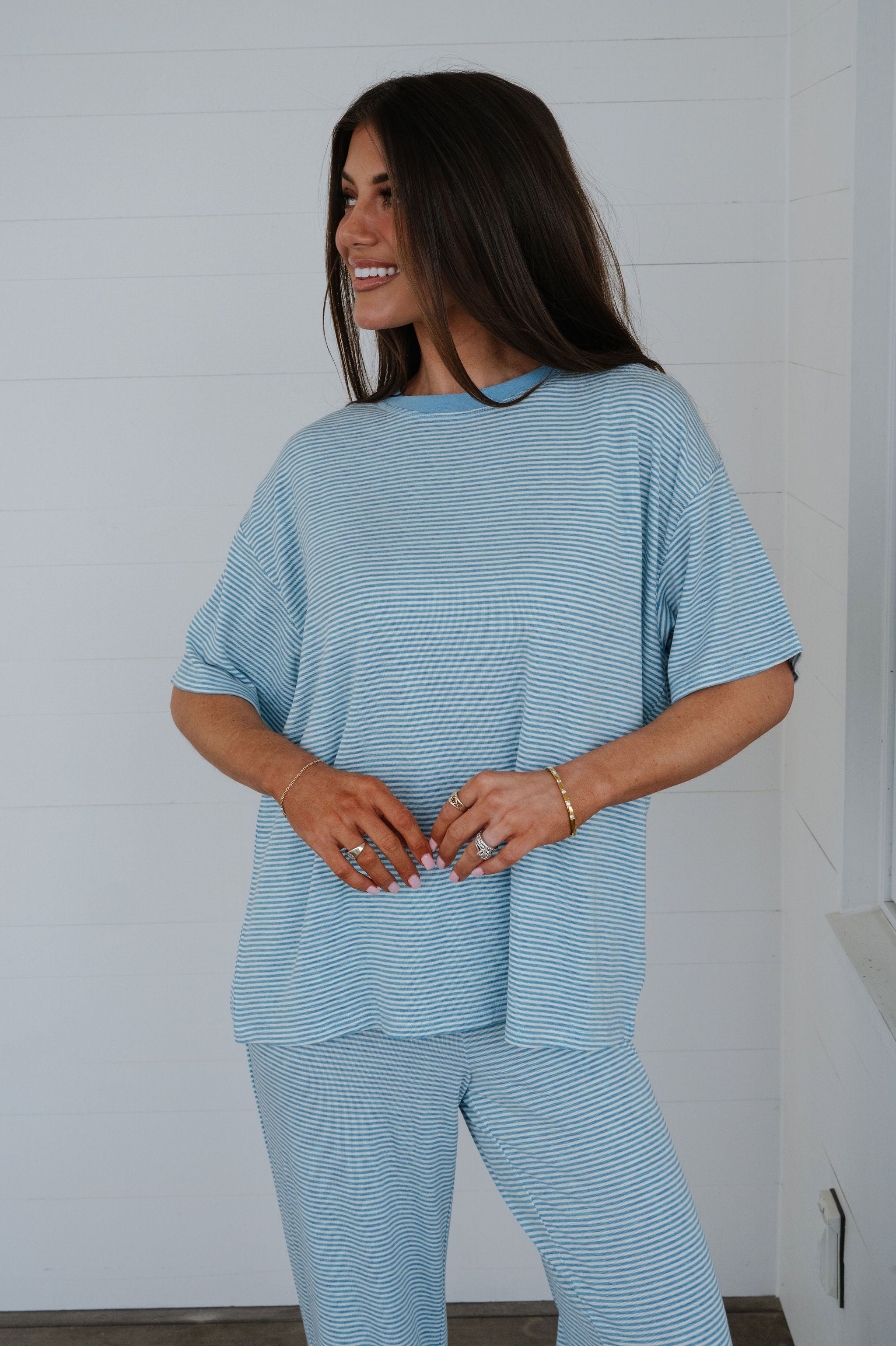 Garrison Striped Pants Set-Blue