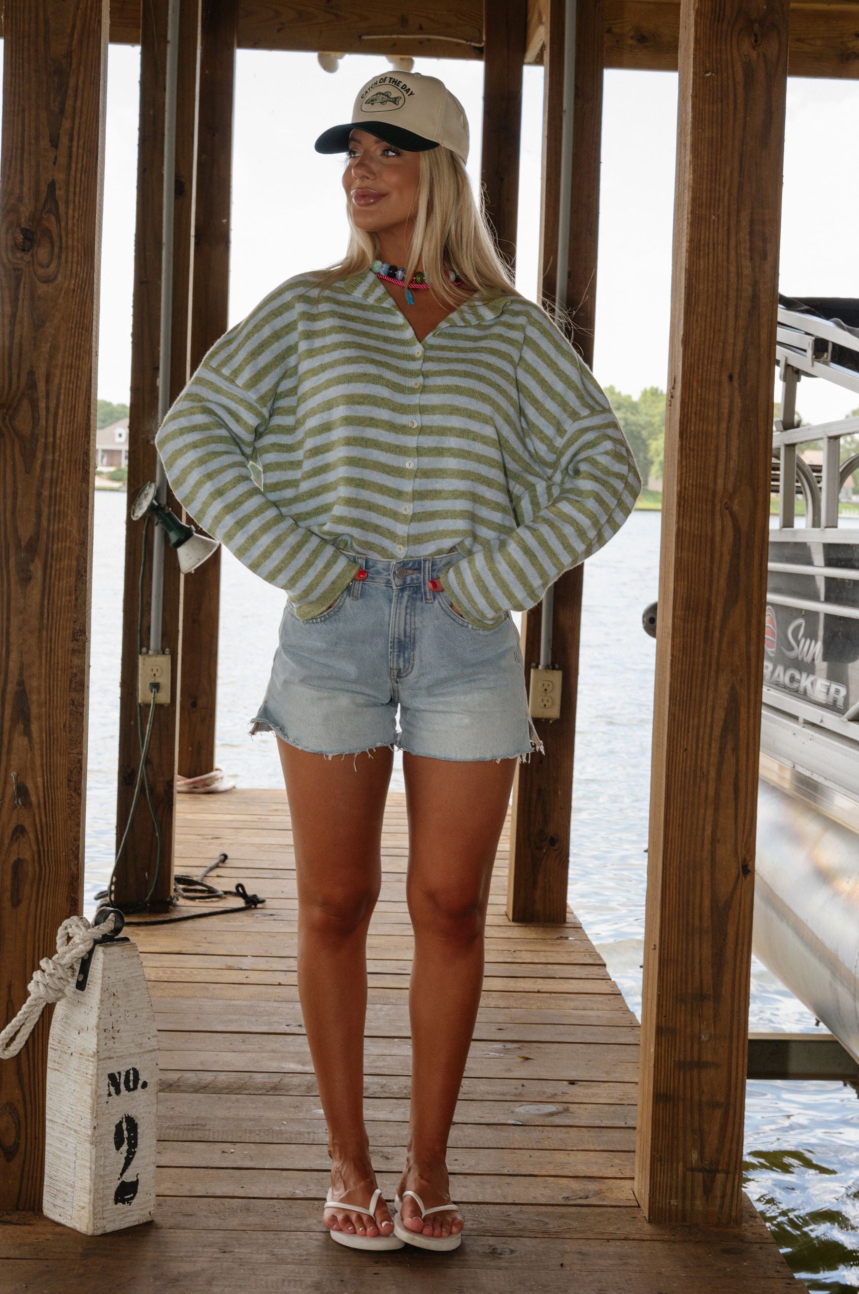 Sony Striped Cardigan-Matcha