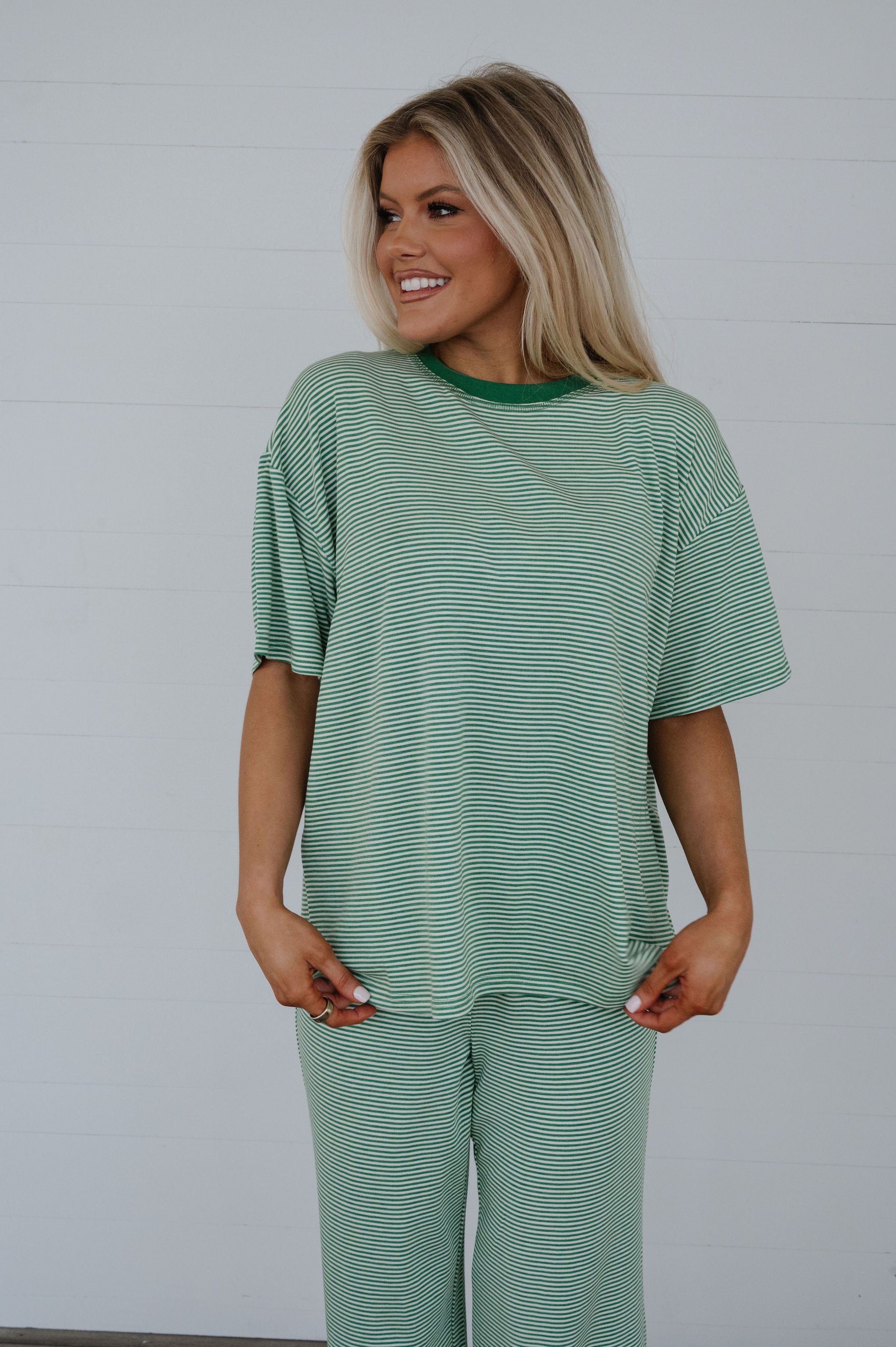 Garrison Striped Pants Set-Green