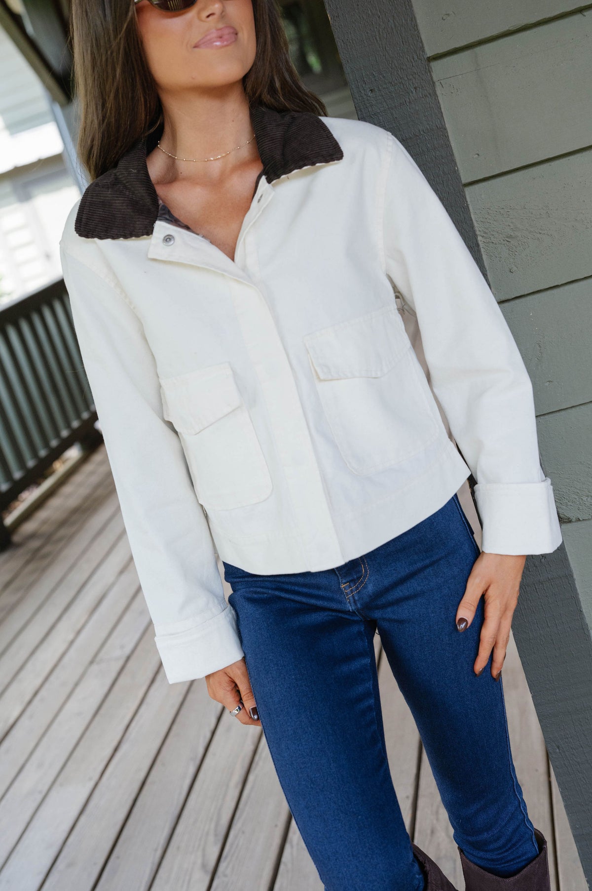 Dani Washed Canvas Barn Jacket-Ecru