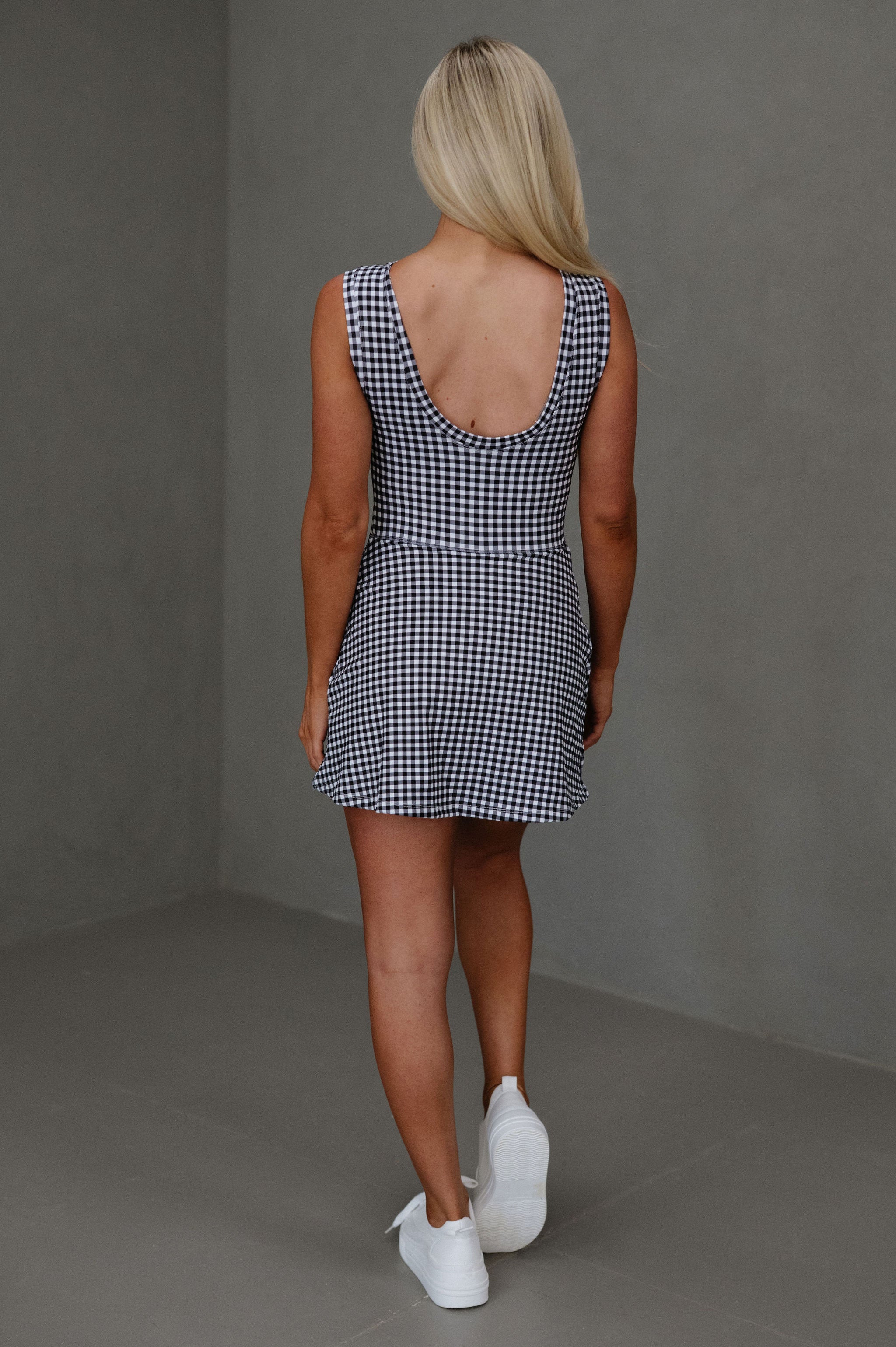Gingham Wrap Tie Dress-Black