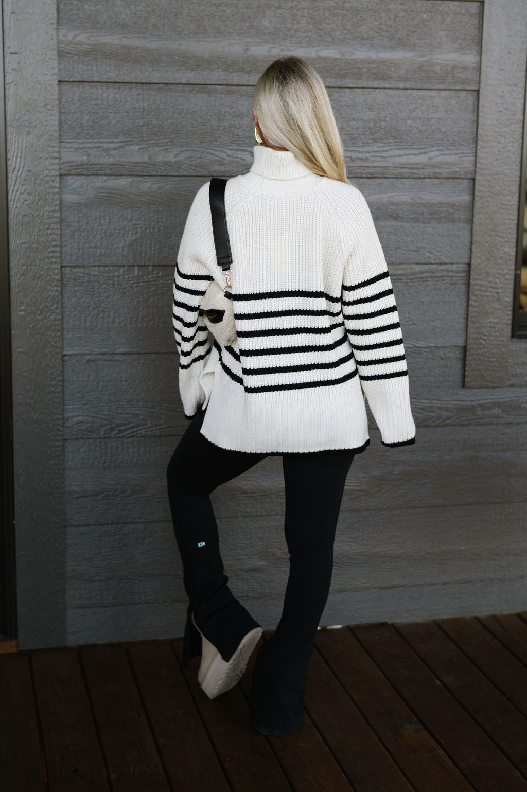 Delilah Striped Turtleneck Sweater - Cream/Black