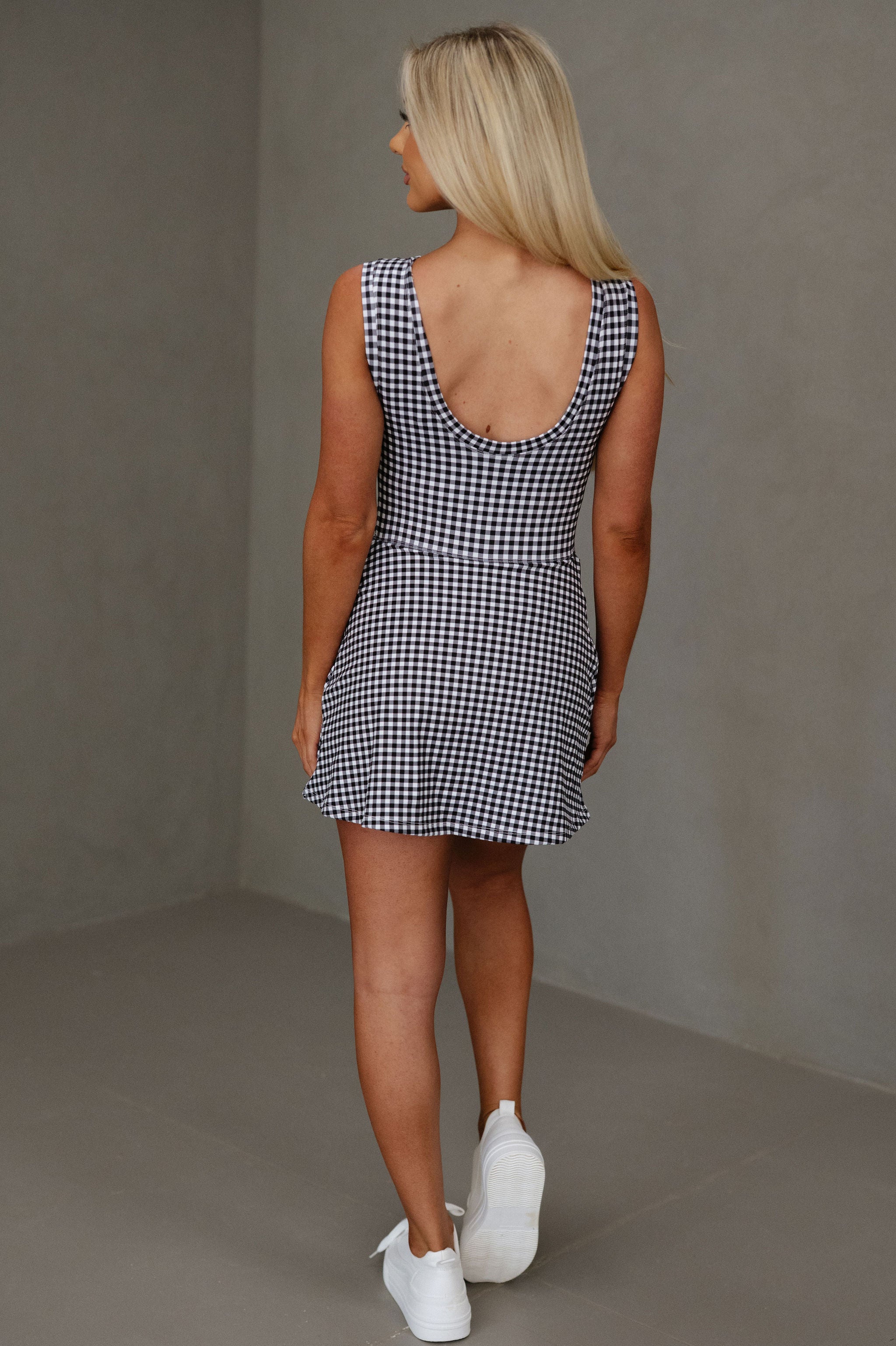 Gingham Wrap Tie Dress-Black