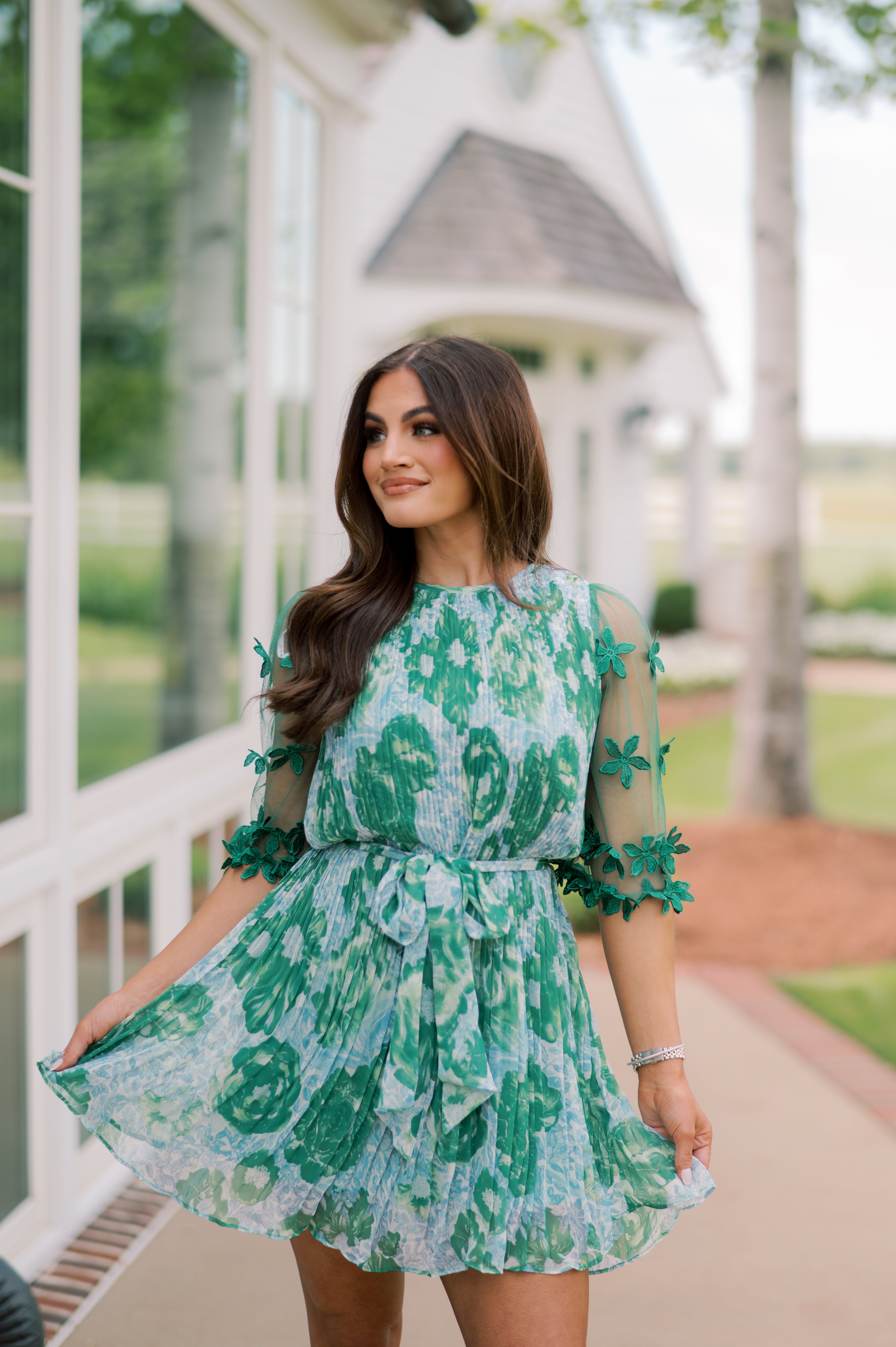 Sabrina Floral Statement Dress-Green