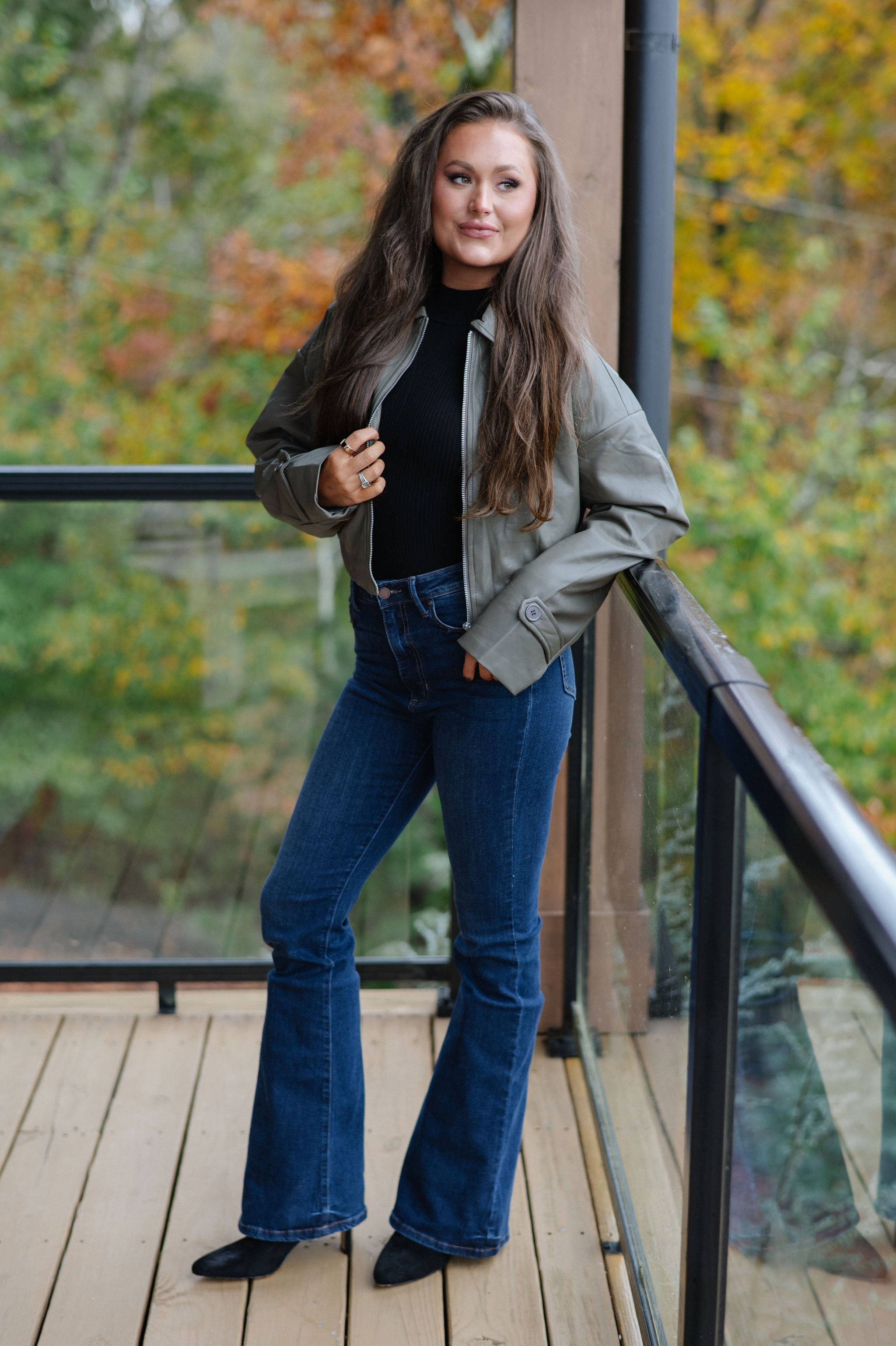 Annie Leather Jacket-Olive Grey