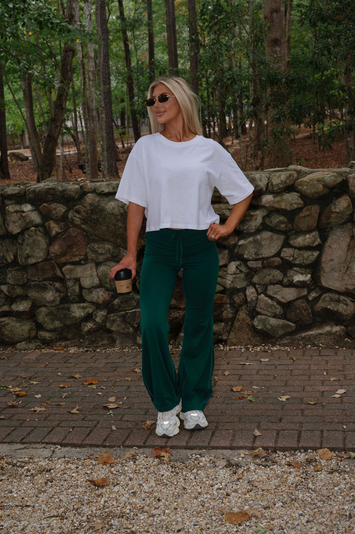 Peyton Bubble Flare Pants-Dark Kelly Green