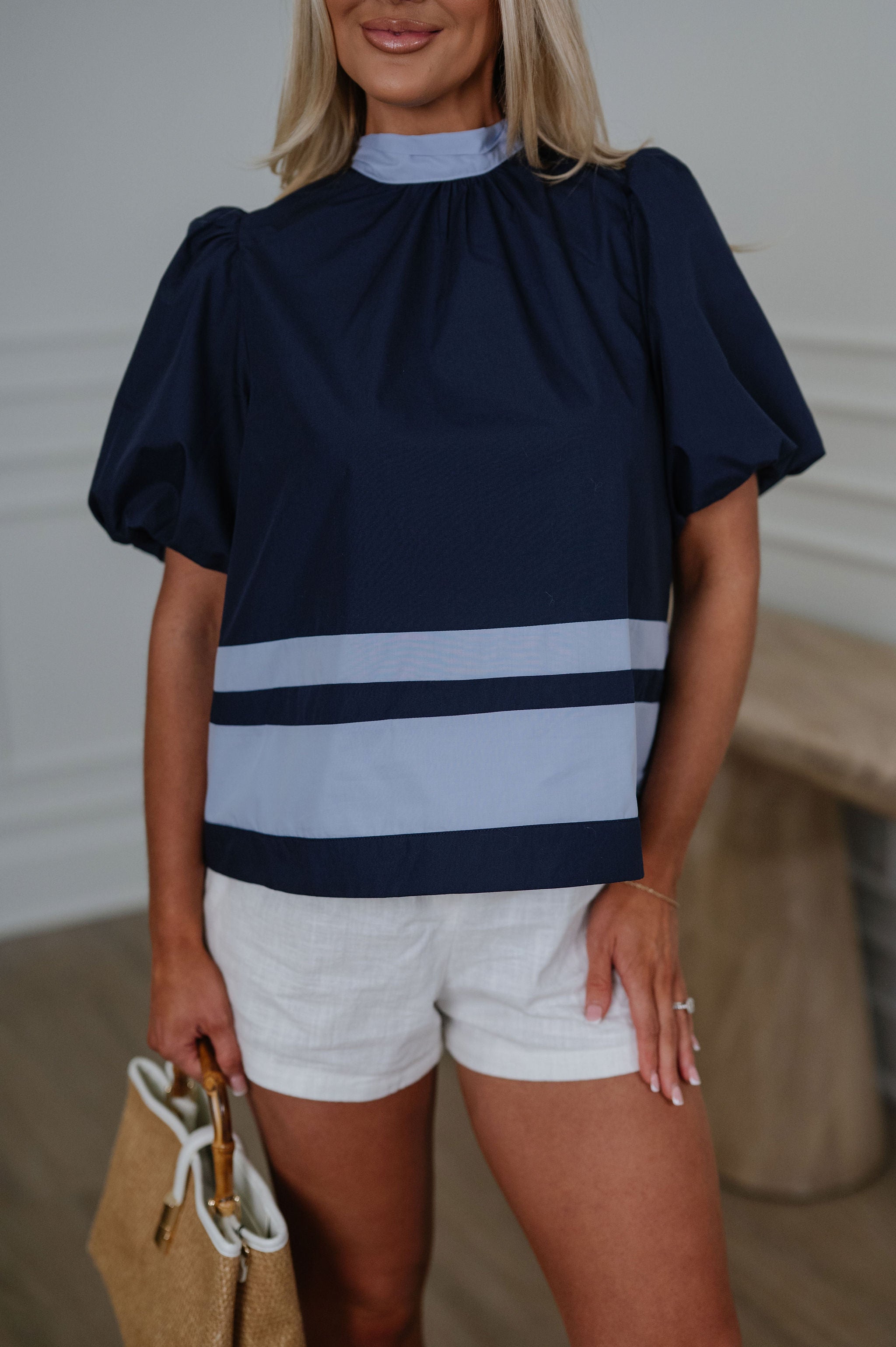 Tara Stripe Detail Top-Navy