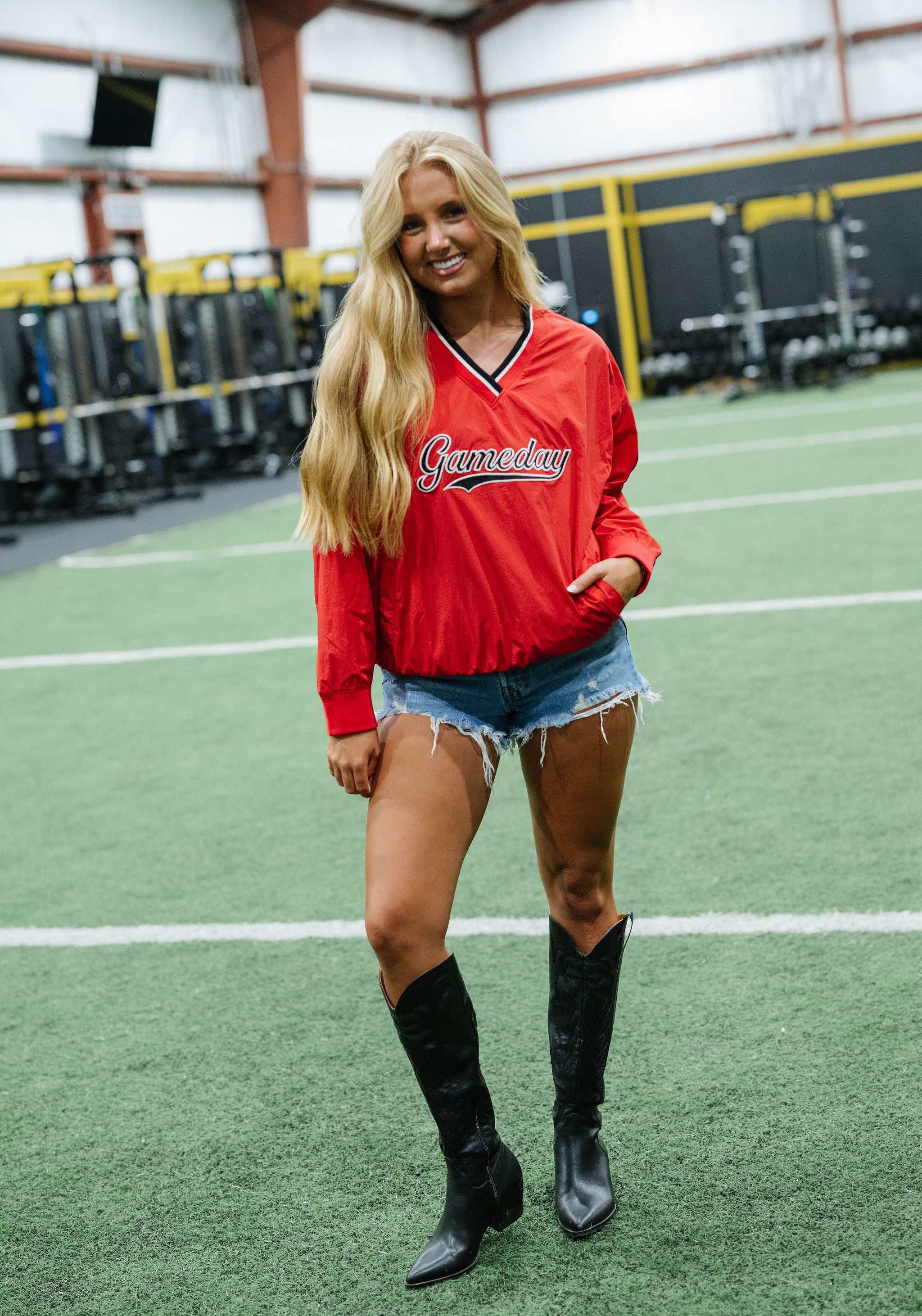Gameday V-Neck Windbreaker-Red