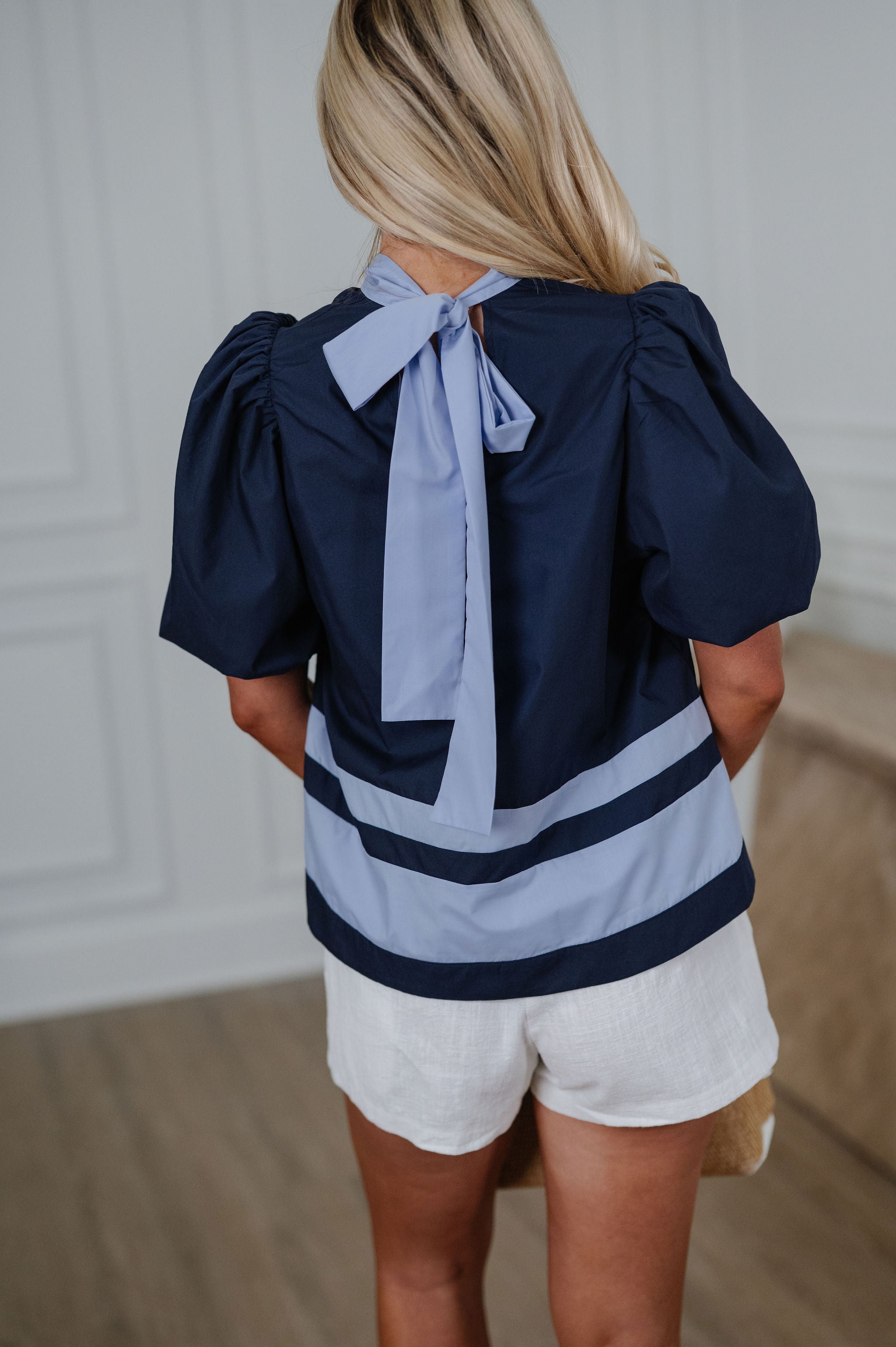 Tara Stripe Detail Top-Navy