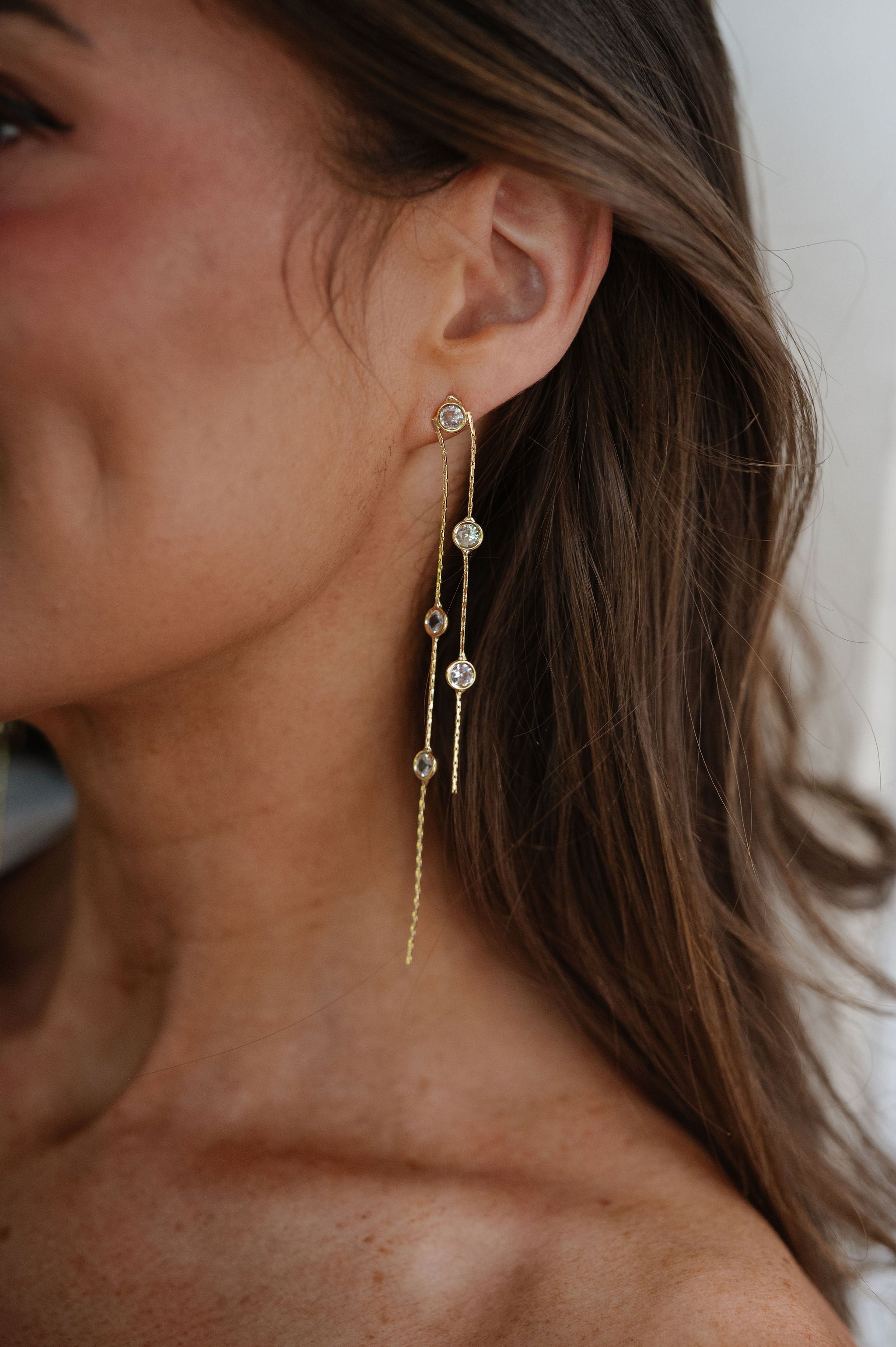 Crystal Duster Earrings-Gold