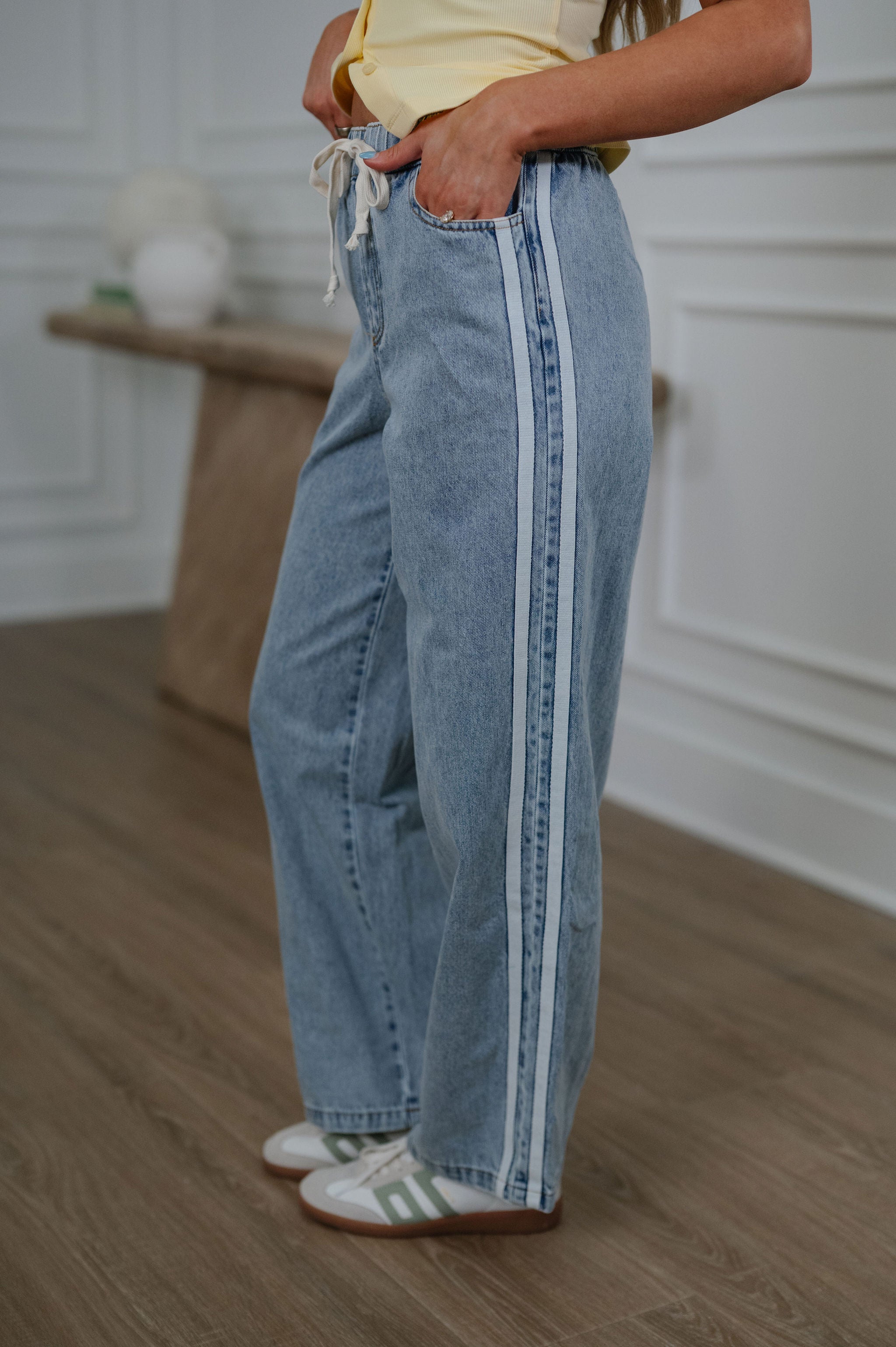 Relaxed Double Stripe Wide Leg Jeans