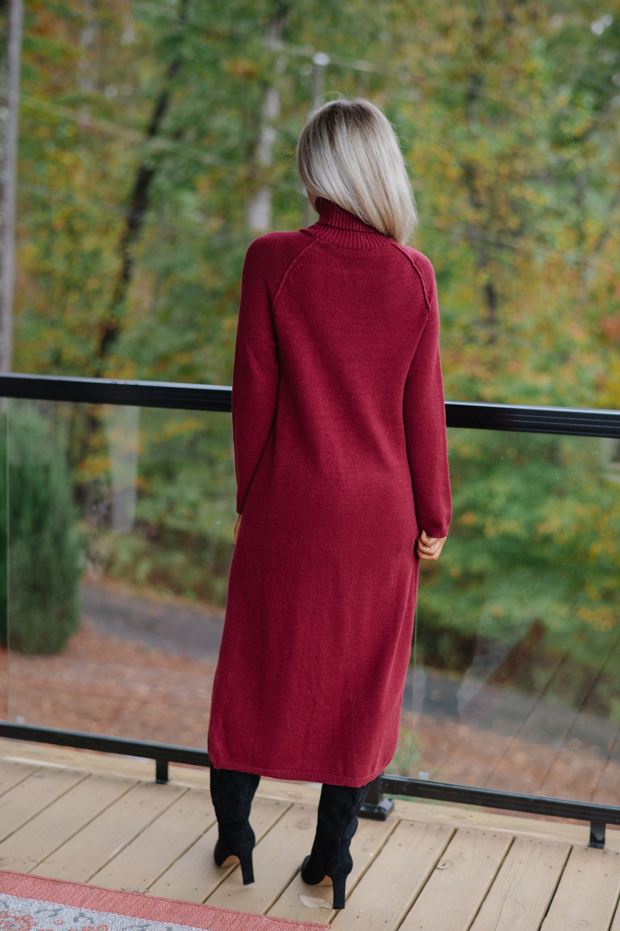 Split Hem Long Sweater-Burgundy