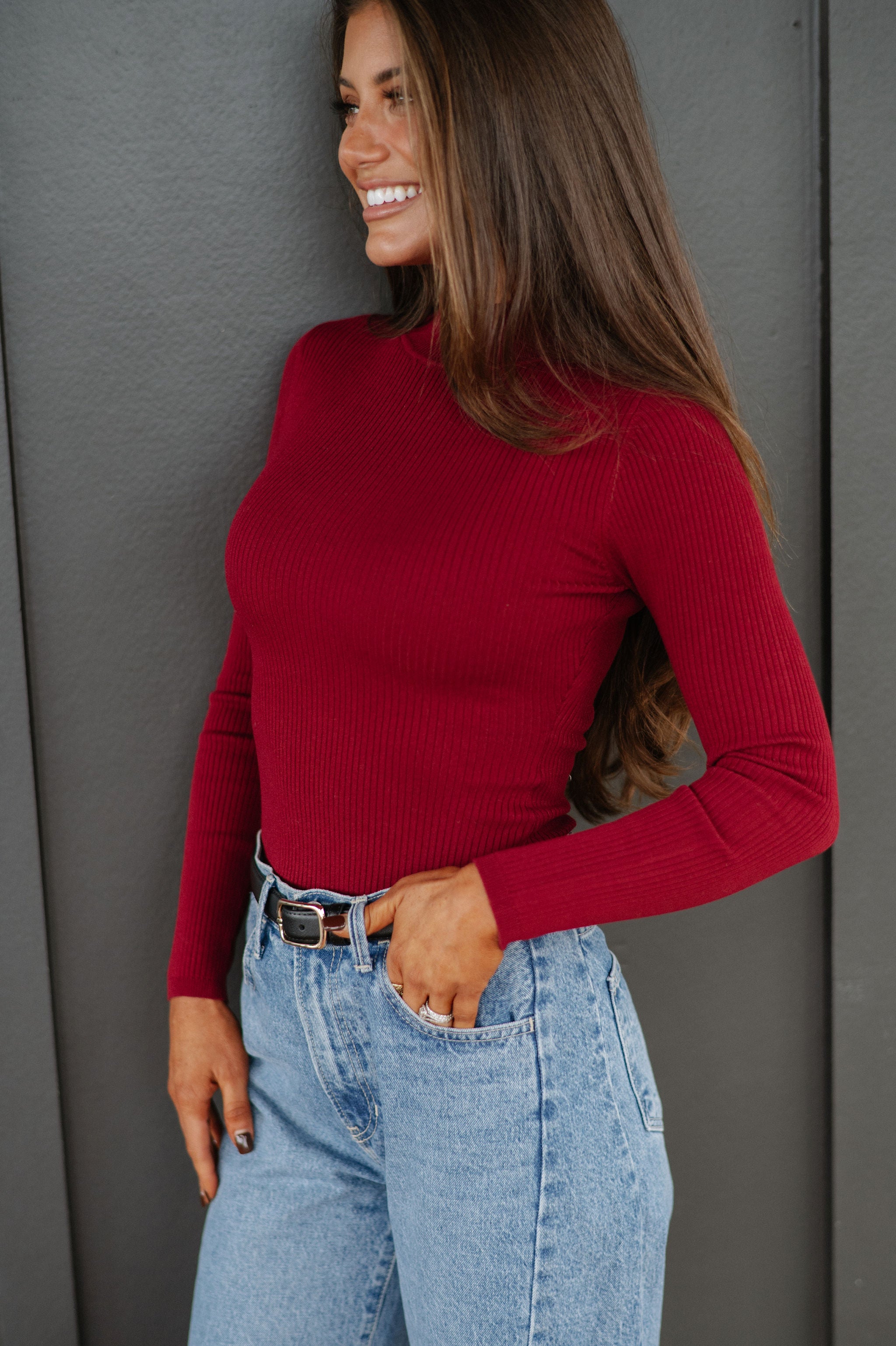 Hampton Ribbed Bodysuit-Dark Red