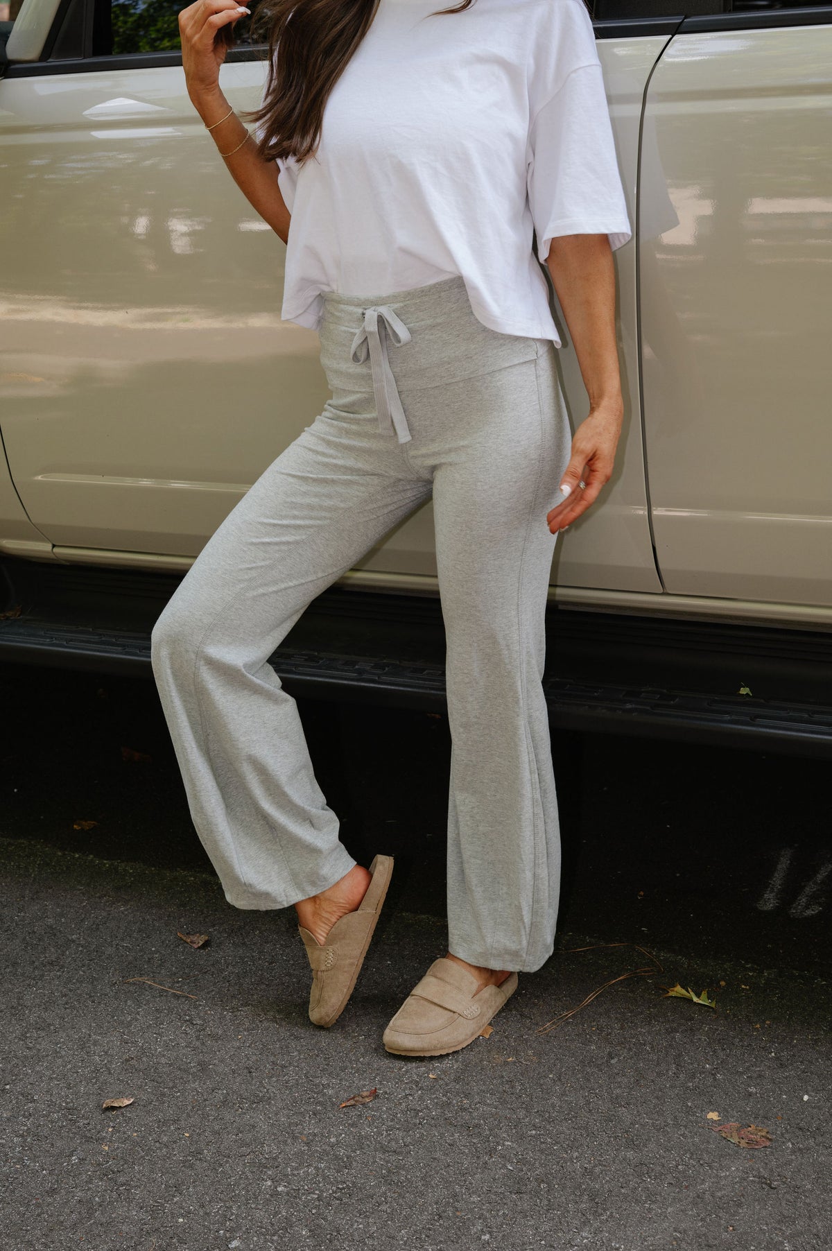 Peyton Bubble Flare Pants-Heathered Grey