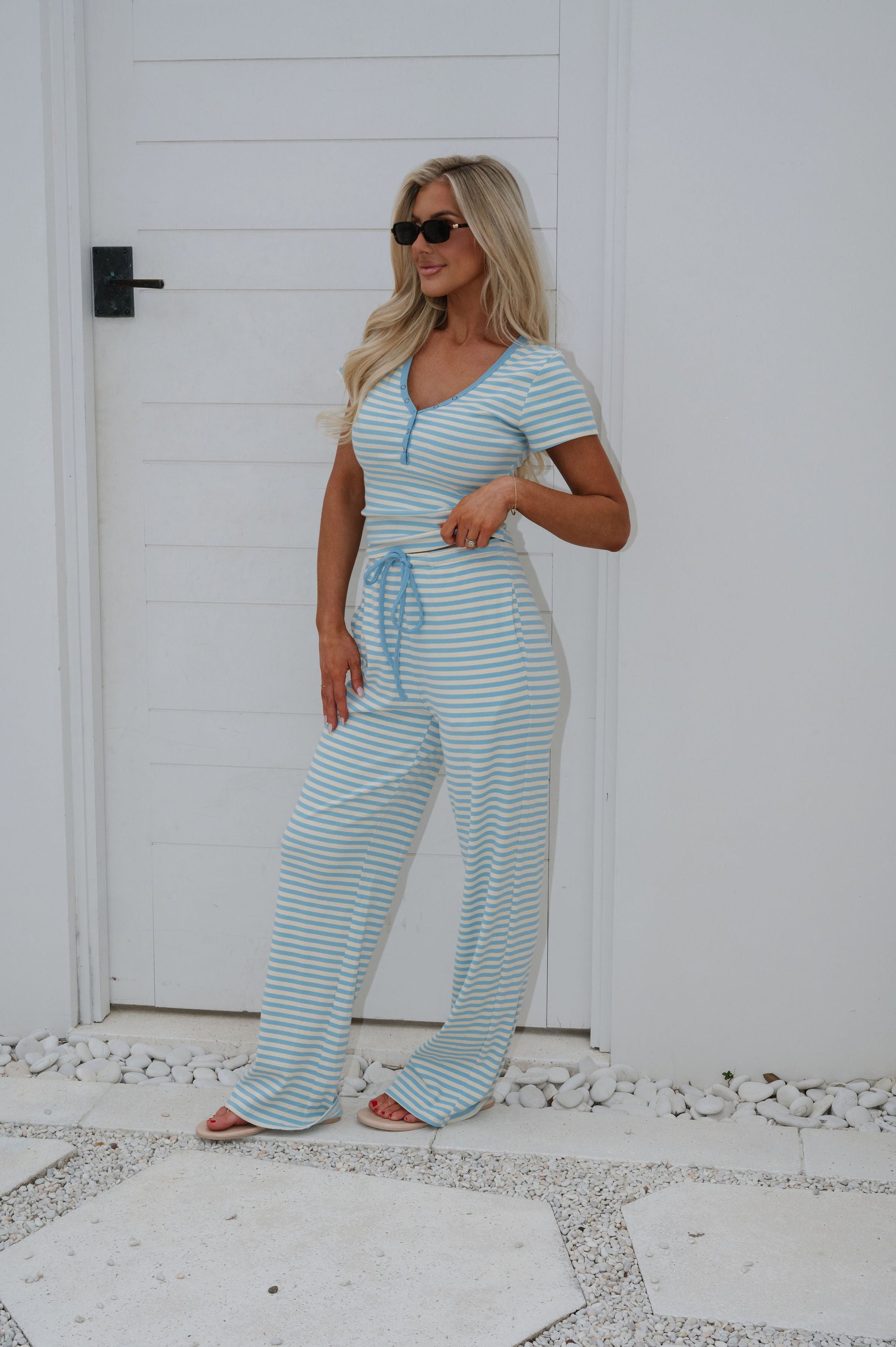 Samson Striped Pants Set-Sky Blue