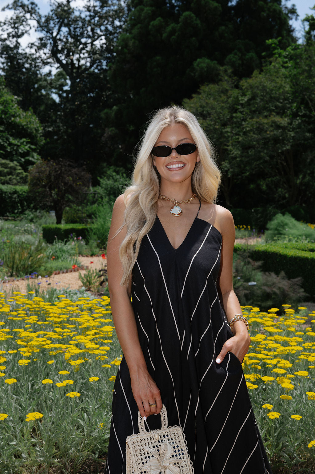 Harrison Striped Maxi Dress-Black/Tan