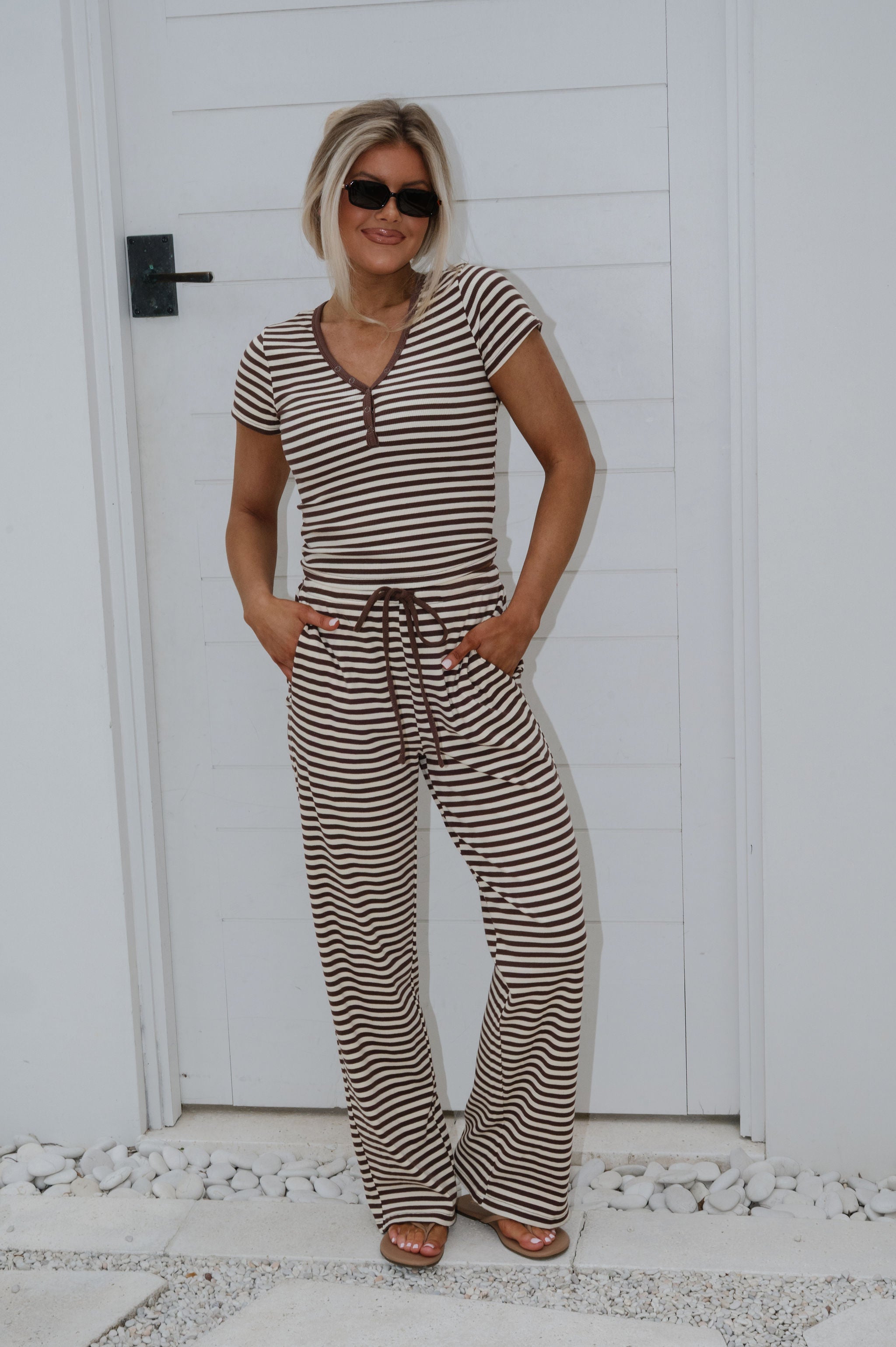 Samson Striped Pants Set-Chocolate