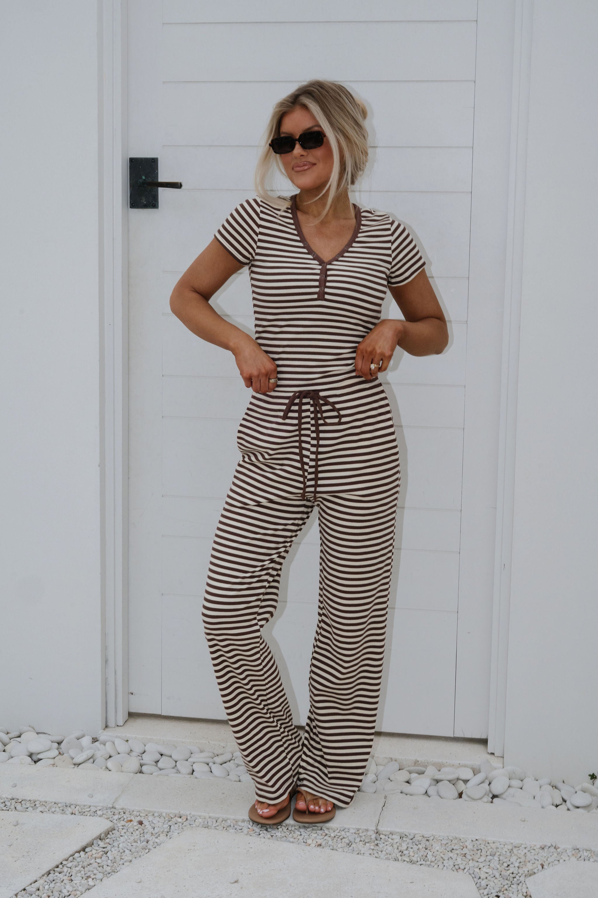 Samson Striped Pants Set-Chocolate