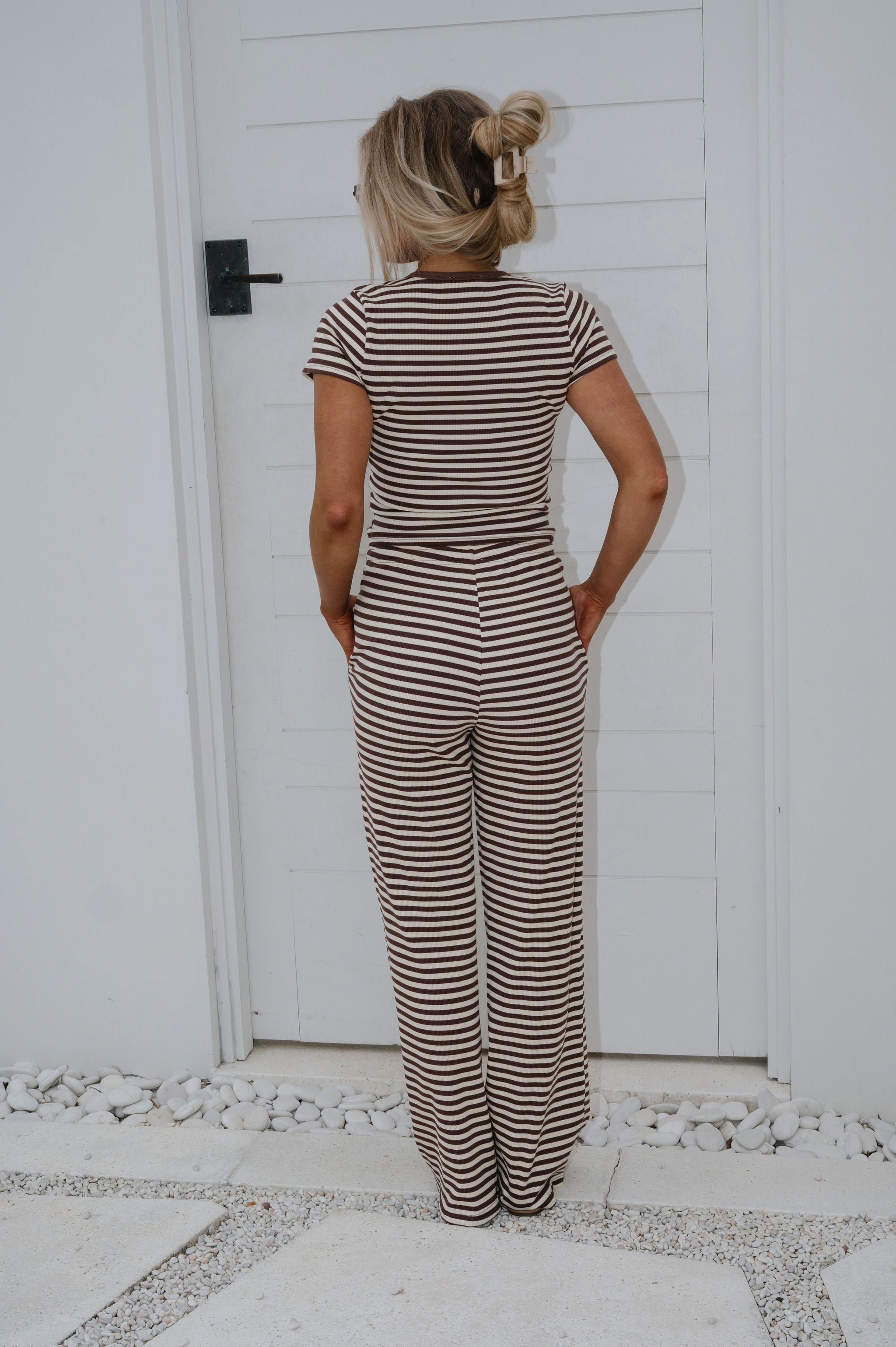 Samson Striped Pants Set-Chocolate