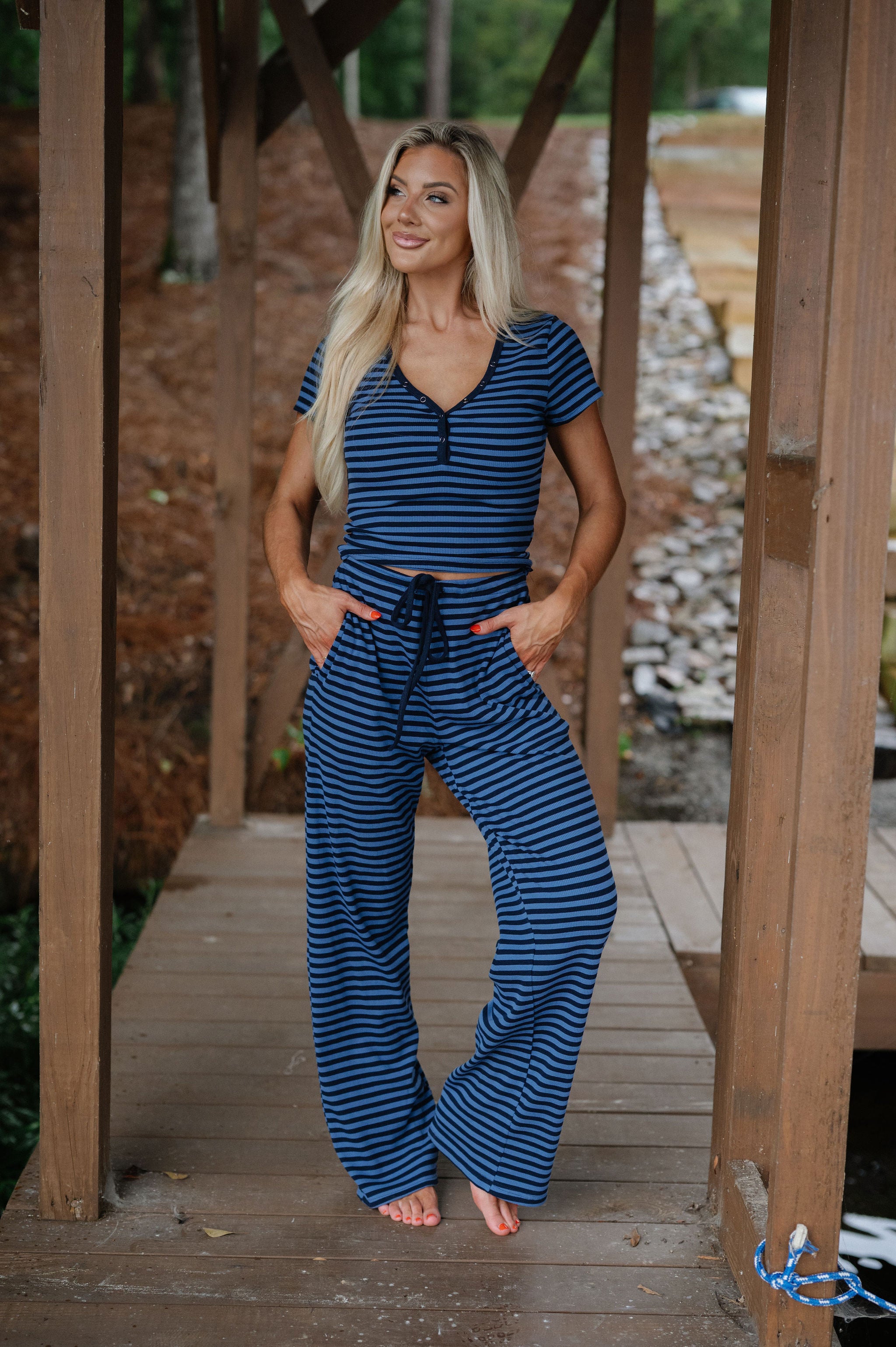 Samson Striped Pants Set-Blue Jay