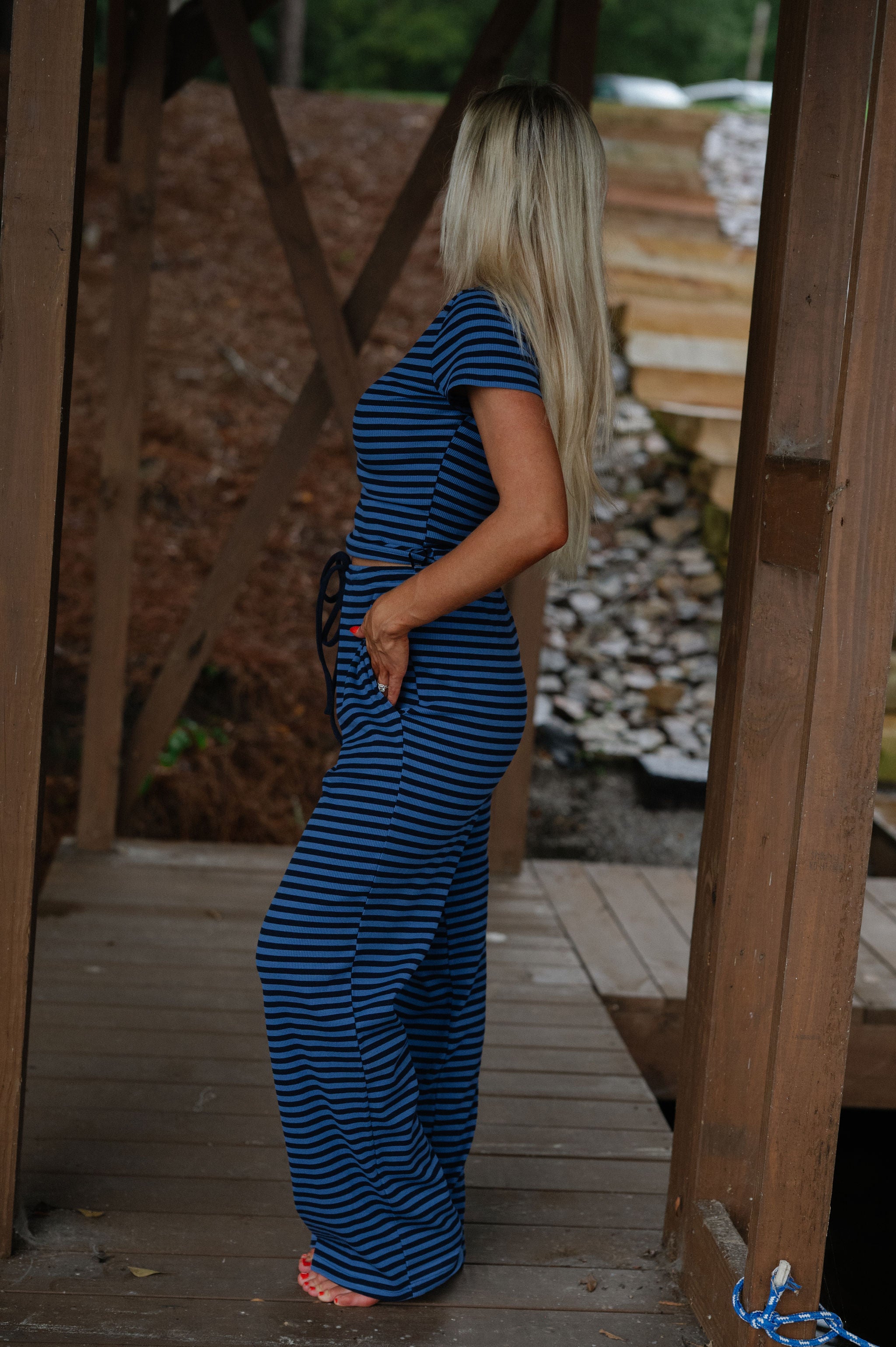 Samson Striped Pants Set-Blue Jay