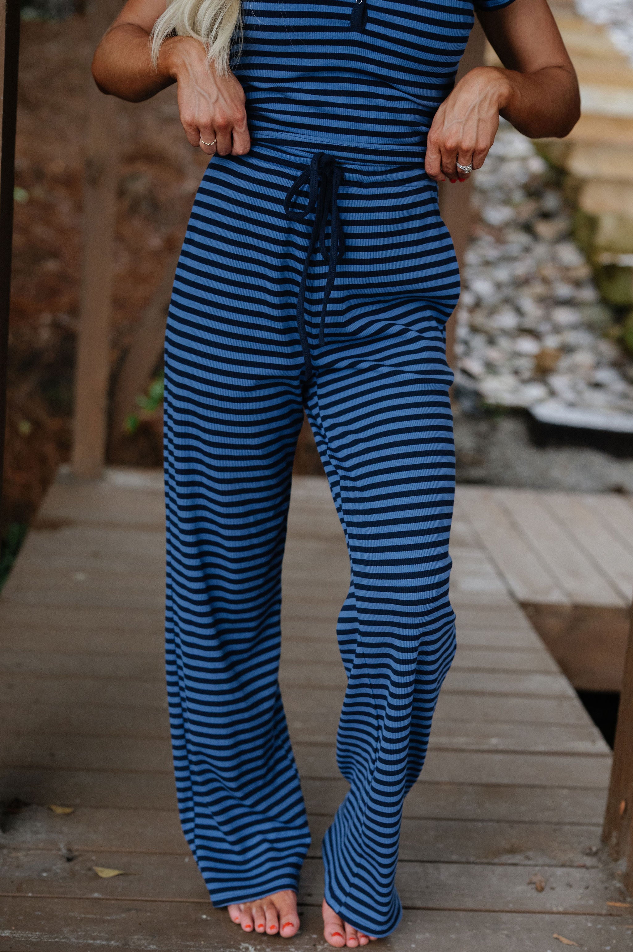 Samson Striped Pants Set-Blue Jay