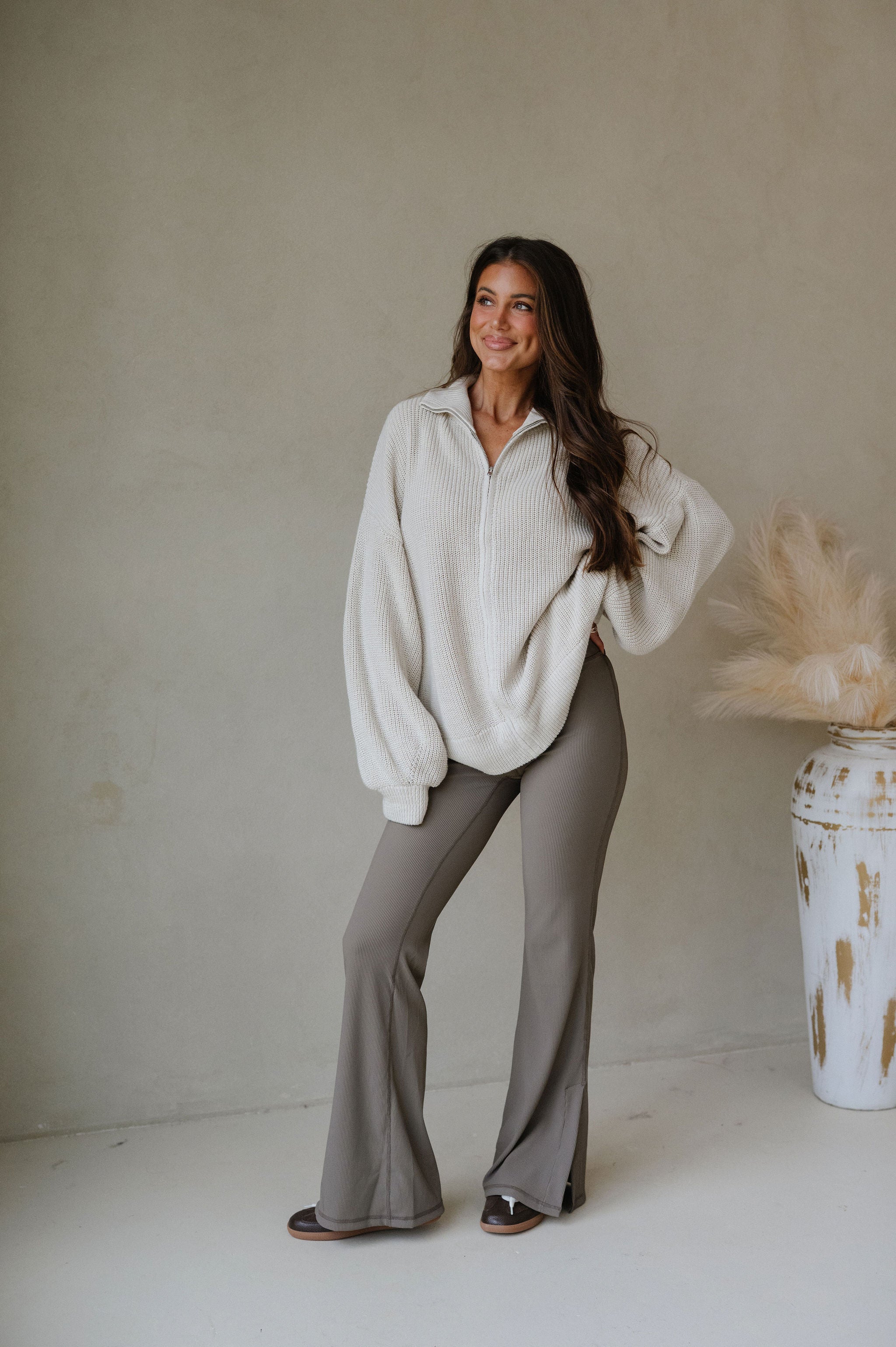 Zip Up Oversized Cardigan-Taupe