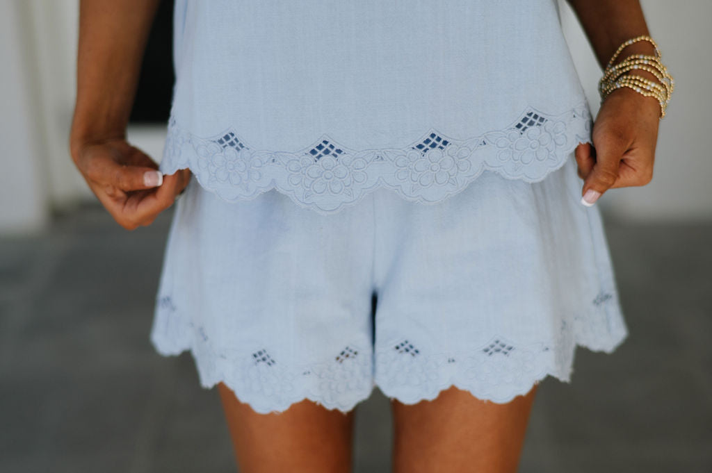Carter Scalloped Shorts Set- Chambray