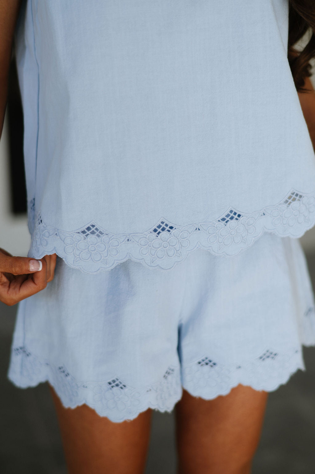Carter Scalloped Shorts Set- Chambray