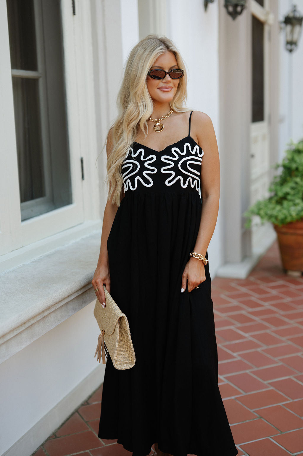 Larks Linen Midi Dress-Black/White